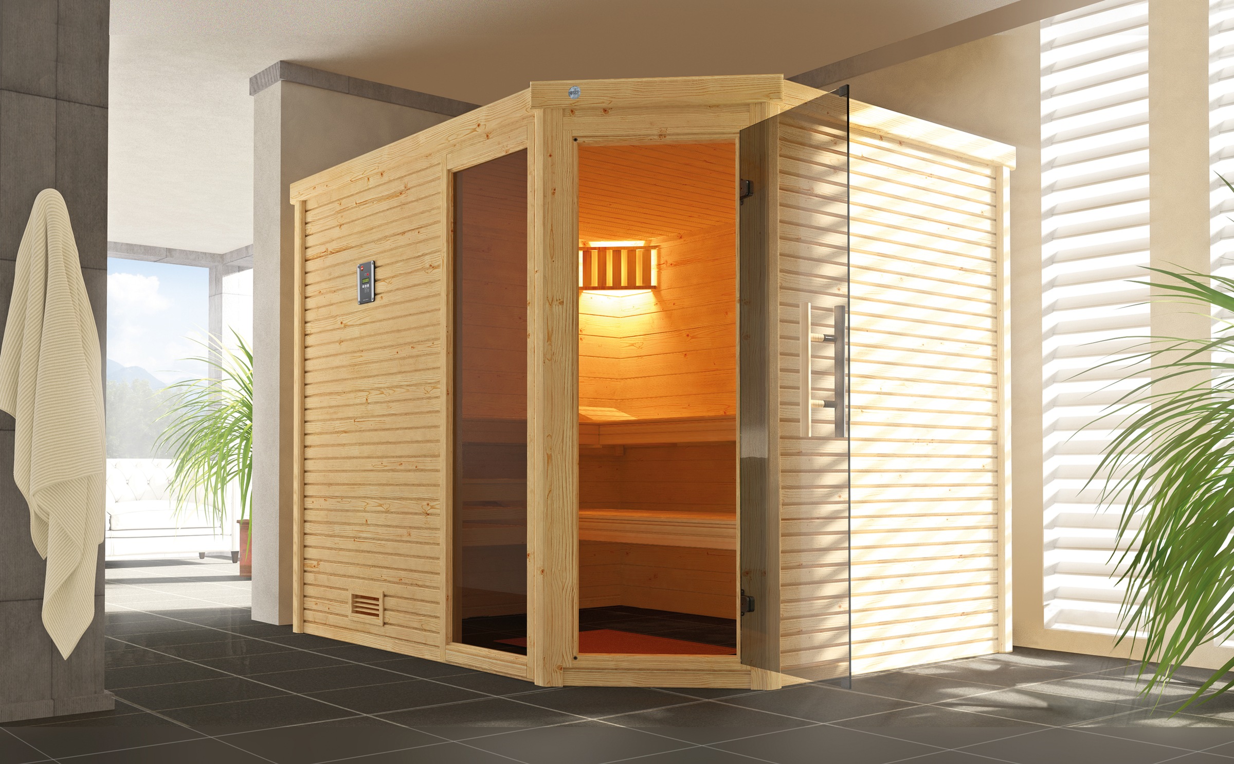 weka Sauna "Design-Sauna CUBILIS 3", Blockbohlen im wekaLine-Profil