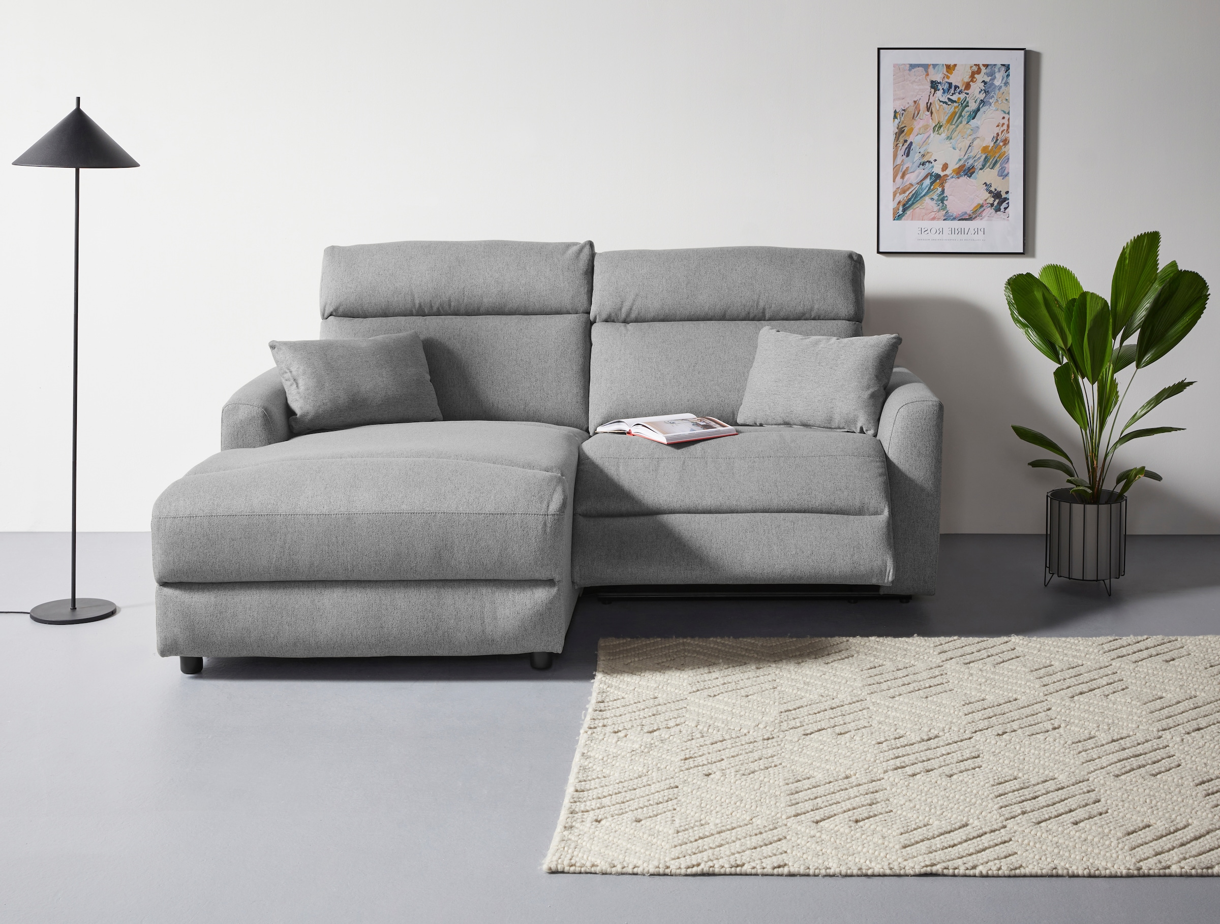 INOSIGN Ecksofa »JENNA, L-Form, 209cm, manuelle u. elektrische Funktion, mit USB A/C,«, Liegefunktion 105°-150°, Federkern, Struktur fein