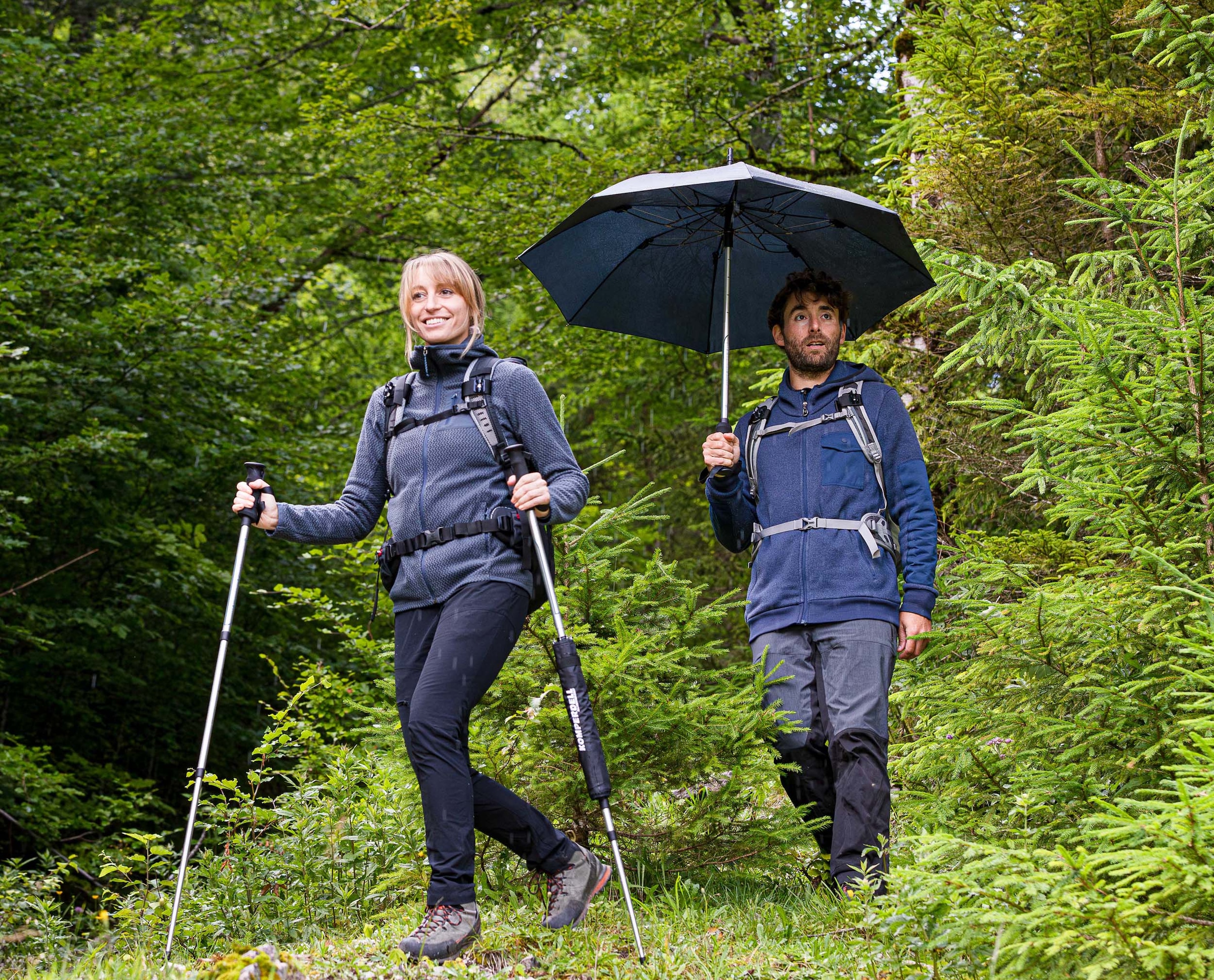 EuroSCHIRM® Stockregenschirm »KOMPERDELL Teleskop-Wanderstock m. integriertem Schirm«, mit integriertem, teleskopierbaren Komperdell-Wanderstock