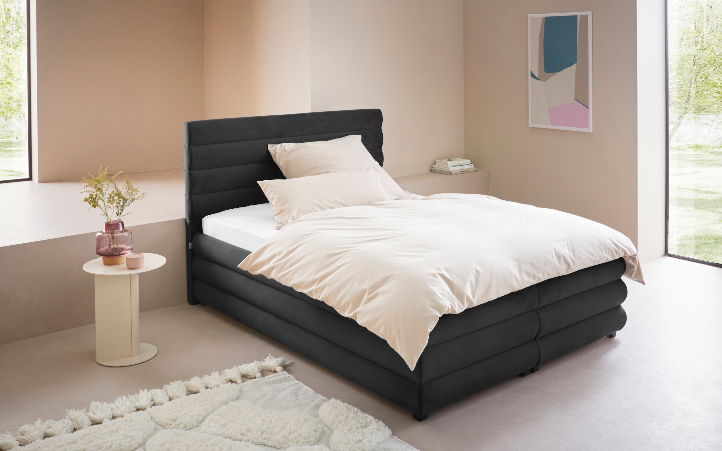 Polsterbett "Maylis", grau (anthrazit), B:152cm L:211cm, 100% Polyester, LEGER HOME BY LENA GERCKE, Betten, Polsterbett ohne Bettkasten Polsterbett, wahlweise mit und ohne Matratze und Lattenrost, auch in 200cm Breite