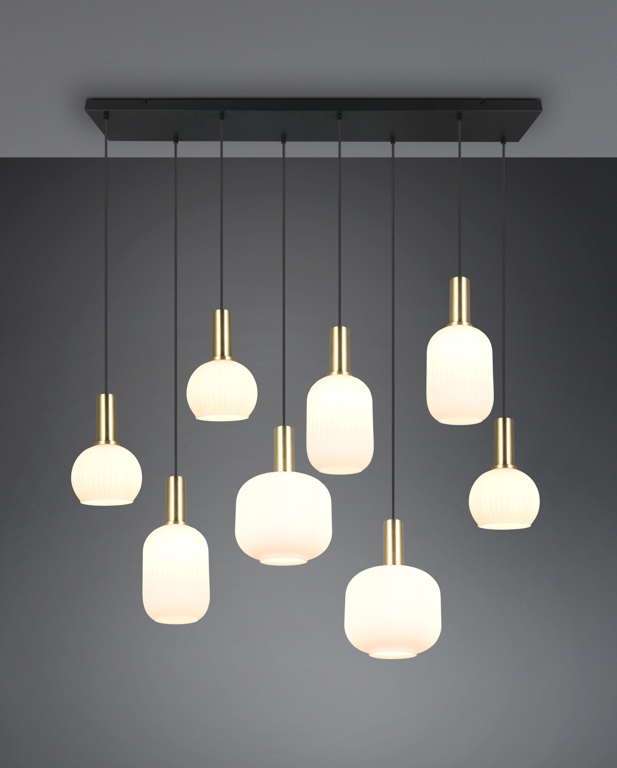TRIO Leuchten Pendelleuchte »DIVA, E27 Hängelampe 8-flammig mit Glasschirm, exkl 8xE27 max 10W«, 8 flammig, Leuchtmittel E27 | Leuchtmittel wechselbar, höhenverstellbar bis max 150cm Hängeleuchte 120x32 cm Wohnzimmer Küche