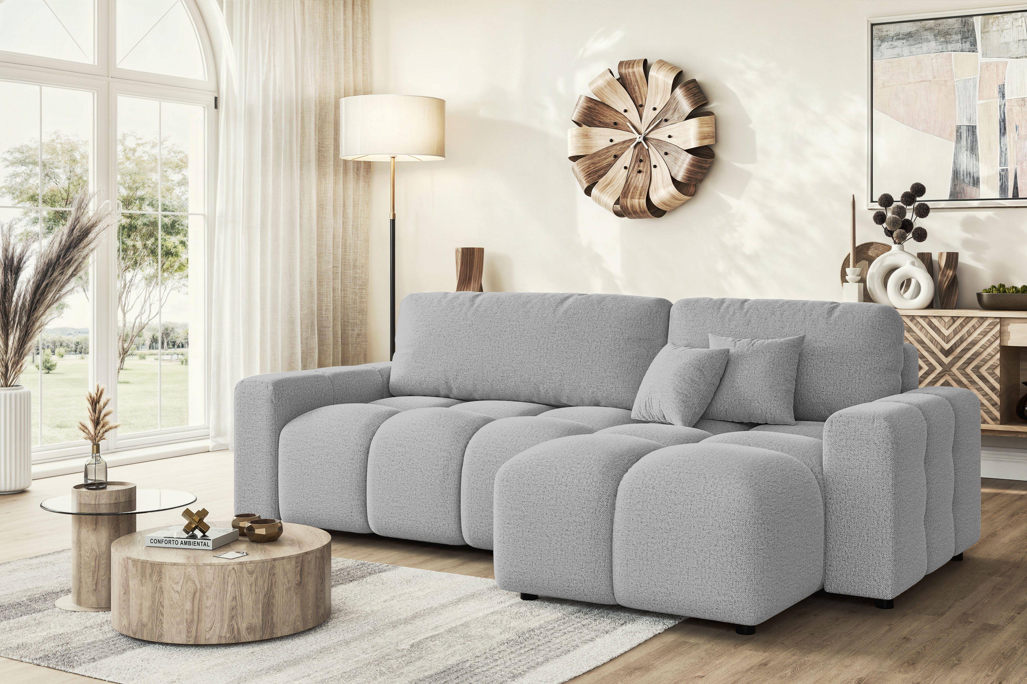 Home affaire Ecksofa "FELICI, Schlafsofa 233cm, L-Form mit Recamiere beidseitig montierbar" Designsofa mit Bettfunktion und Bettkasten, Maße B/T/H: 233/142/88 cm