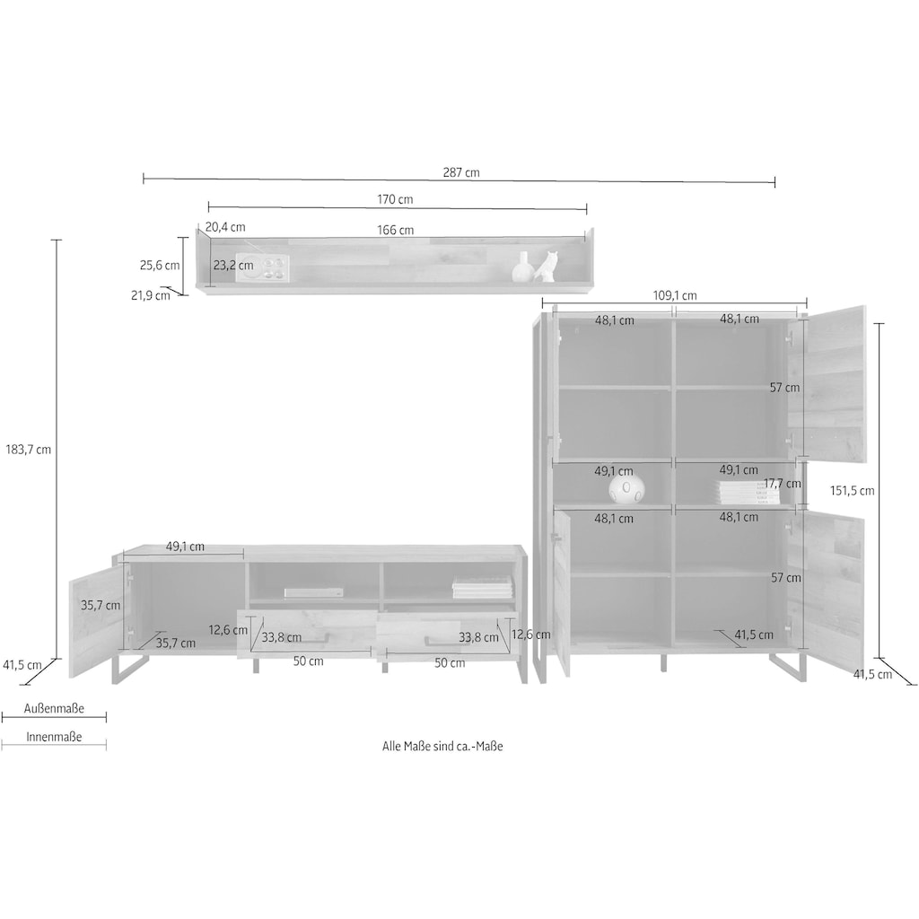 FORTE Wohnwand, (Set, 3 St., 3-tlg.)