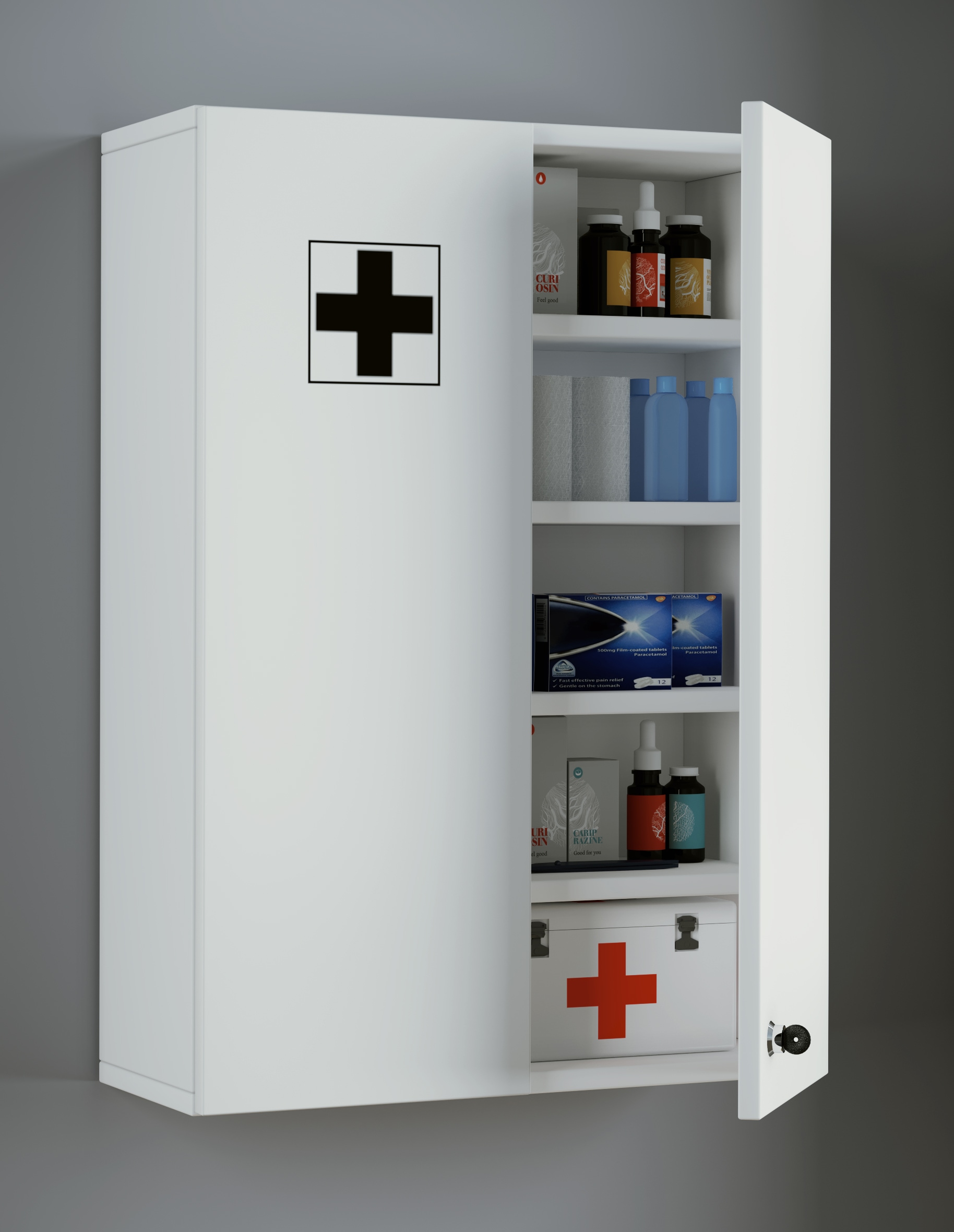 VCM Medizinschrank »VCM Medizinschrank | Maße ca. H. 70 x B. 47 x T. 19 cm | Apothekerschrank abschließbar | hängend | Arzneischrank - Medasa XL«, (1 St.)