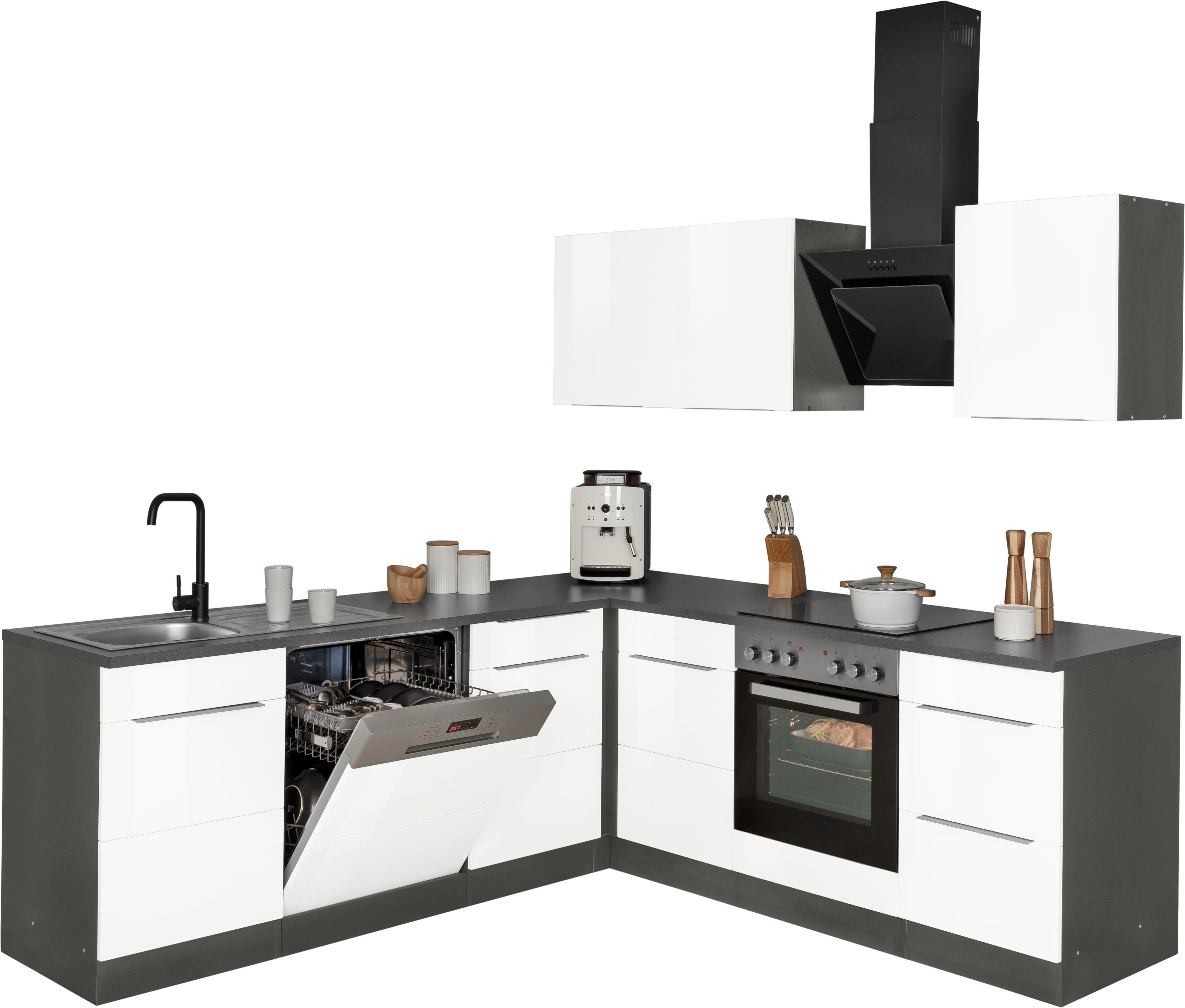 KOCHSTATION 1100000002199 "KS-Brindisi" Stellbreite 220/220 cm, wahlweise mit E-Geräten, mit MDF-Fronten
