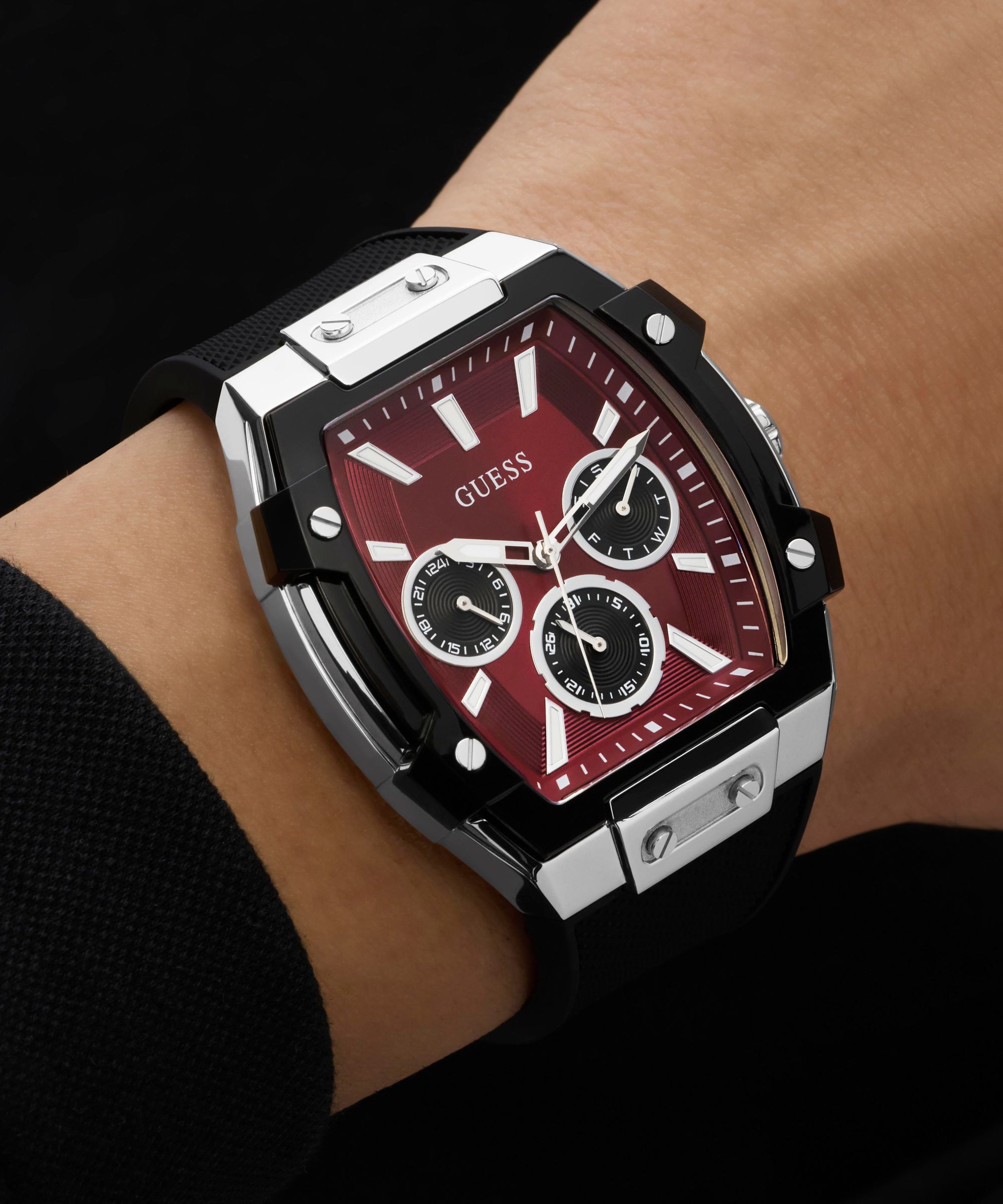 Guess Multifunktionsuhr »PHOENIX« Quarzuhr, Armbanduhr, Herrenuhr, Silikonarmband, analog, Wochentag