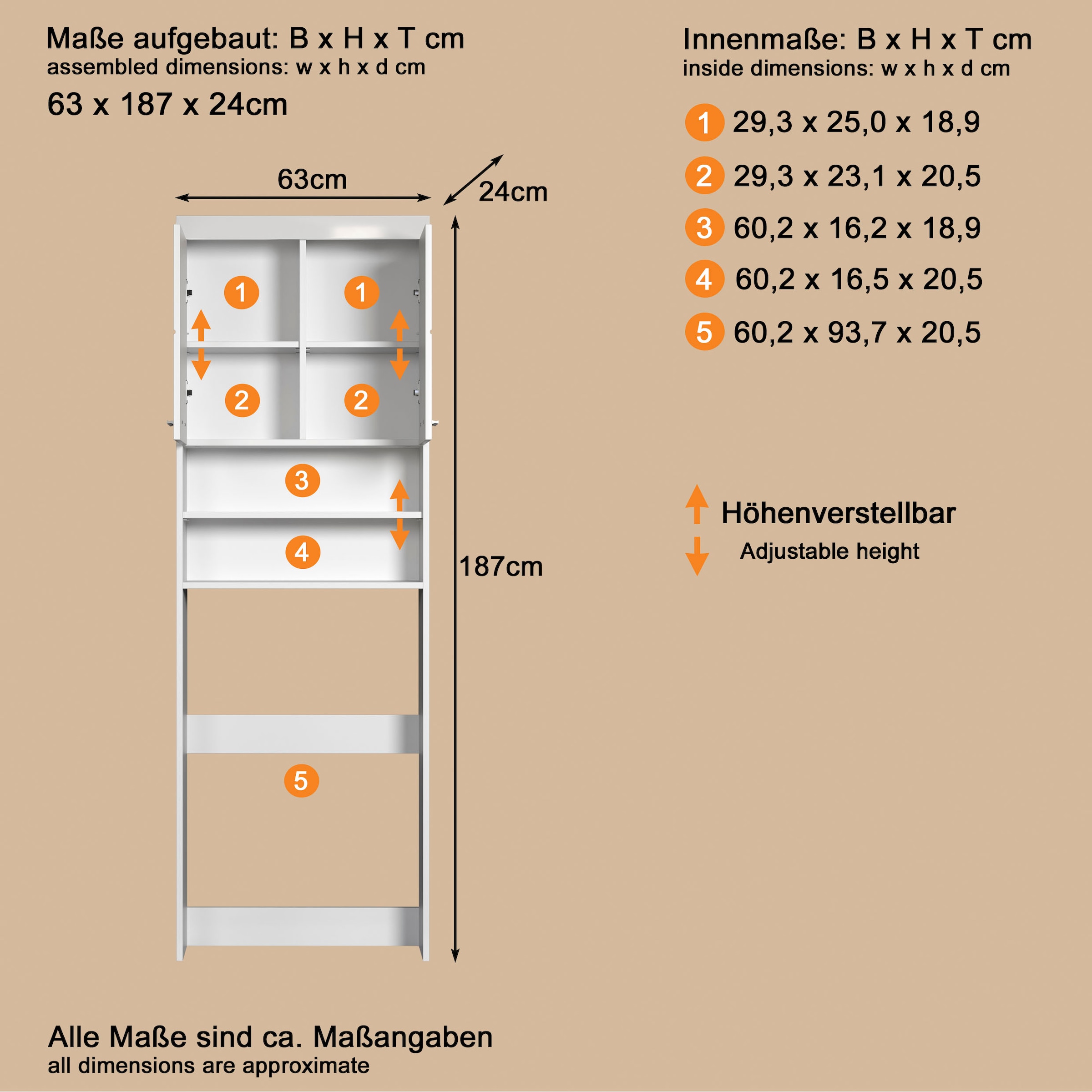 welltime Waschmaschinenumbauschrank »Avena« Waschmaschinenüberbau mit 2 Fächern - (B/T/H) 63/24/187 cm