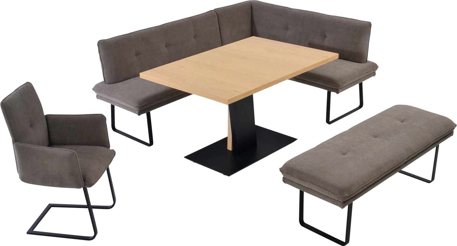 Essgruppe, braun, K+W KOMFORT & WOHNEN, Sitzmöbel-Sets, "Giacomo III", wahlweise links oder rechts langer Schenkel 207cm, Freischwingersessel