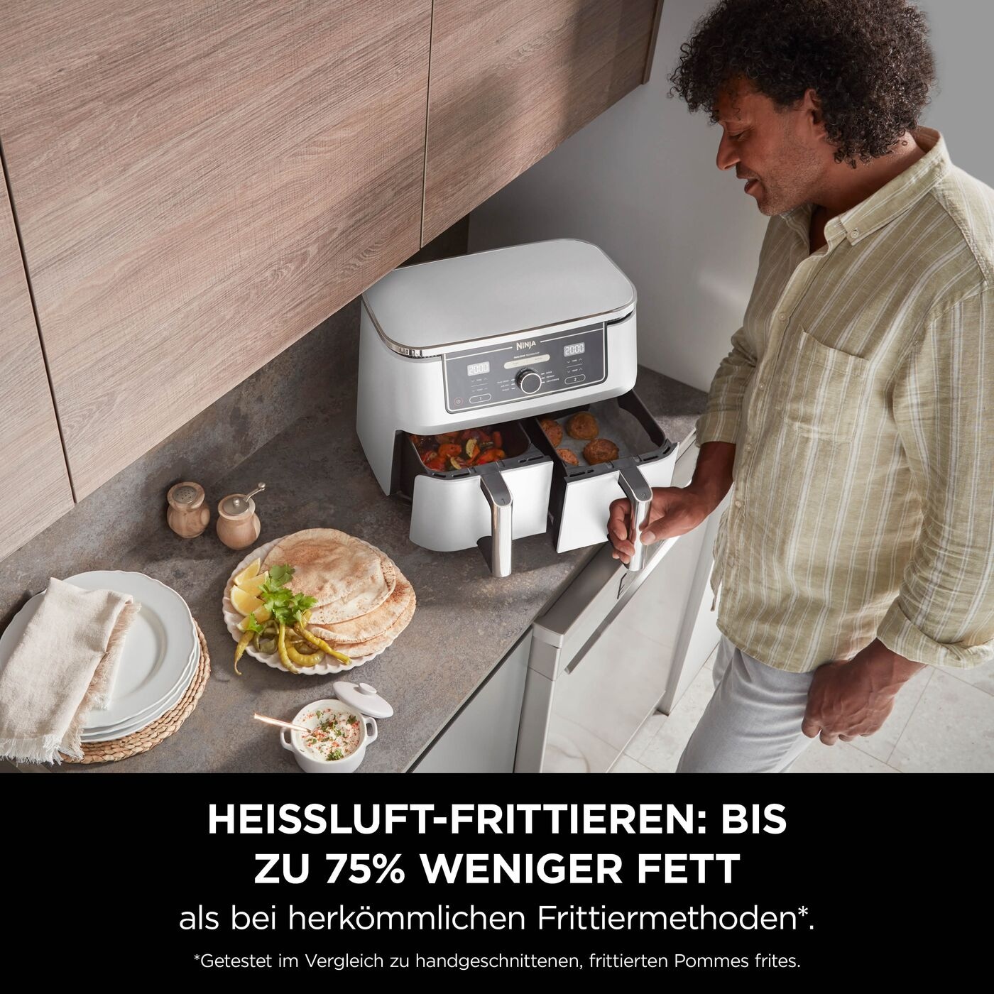 NINJA Heißluftfritteuse »Foodi MAX Dual Zone Heißluftfritteuse AF400EUWH« 2470 W Zwei Gerichte auf zwei Arten gleichzeitig garen