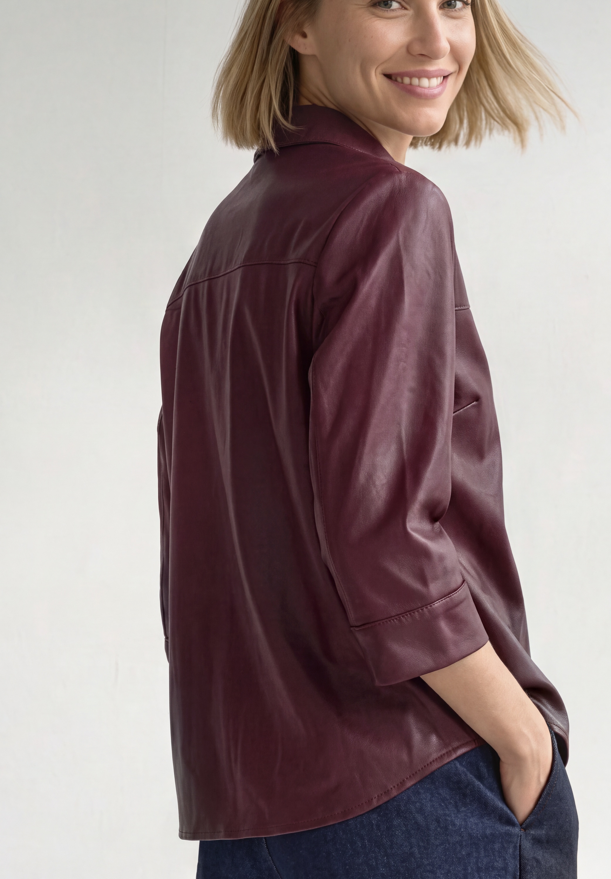 STREET ONE Hemdbluse 3/4-Arm Hemdbluse im Leder-Look