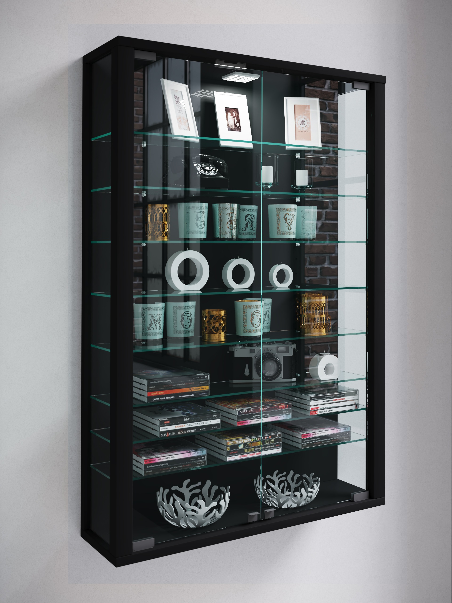 VCM Wandregal »VCM Glasvitrine hängend | Vitrine Glas mit ESG-Sicherheitsglas | Maße: H. 91 x B. 59 x T. 18 cm | Hängevitrine Glas | Modern und platzsparend | Glas Vitrinenschrank - Vitrosa Mini«