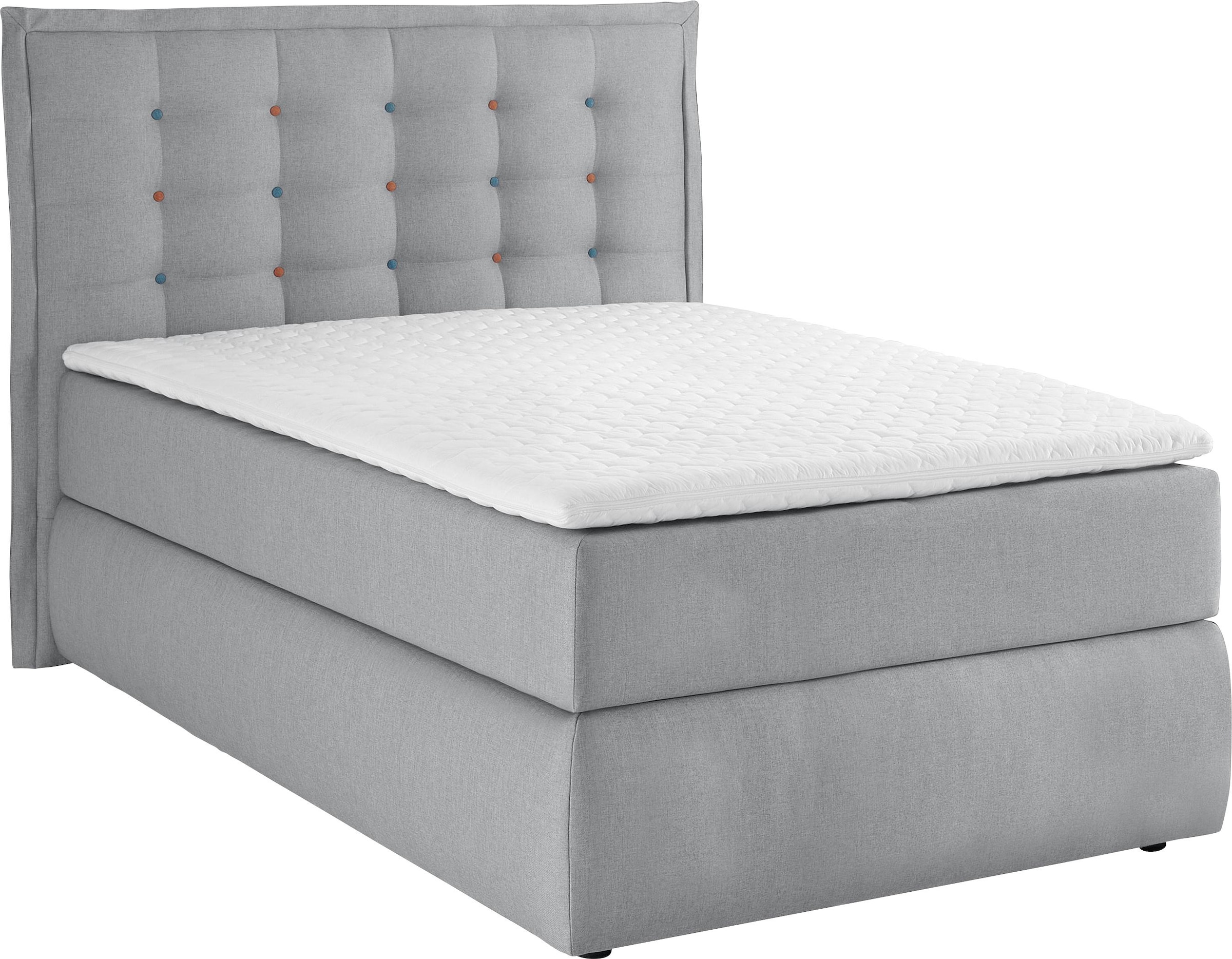 INOSIGN Boxspringbett »Sagres« Kopfteil mit 2farbiger Flatterbiese und zweifarbigen Knöpfen