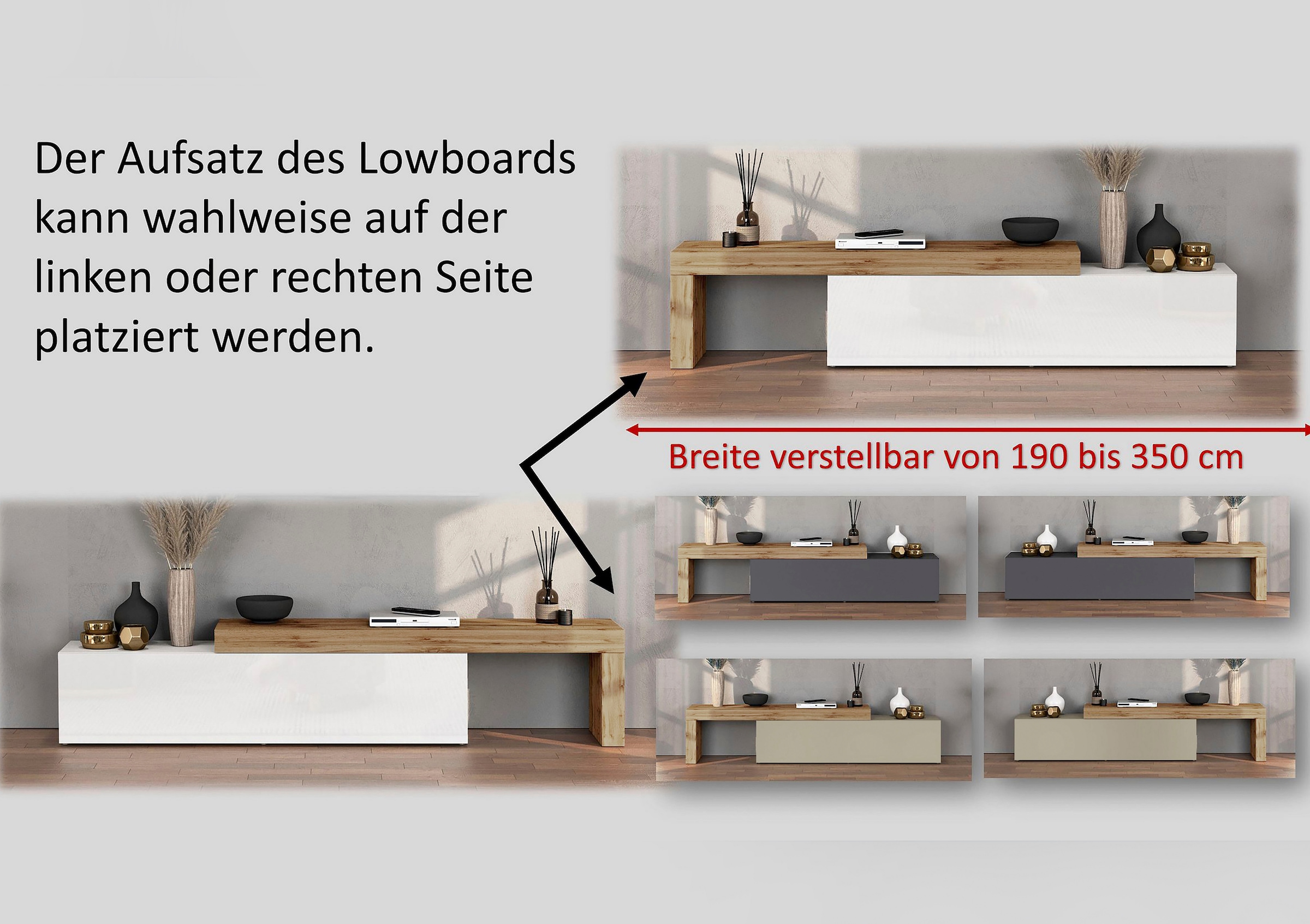 INOSIGN Wohnwand »Chronos Wohnwand, Medienwand, 5-er set«, (Set, 5 St.), ca. 270 cm mit Hängeschränke, Würfel, Regal, Lowboard, Made in Italy