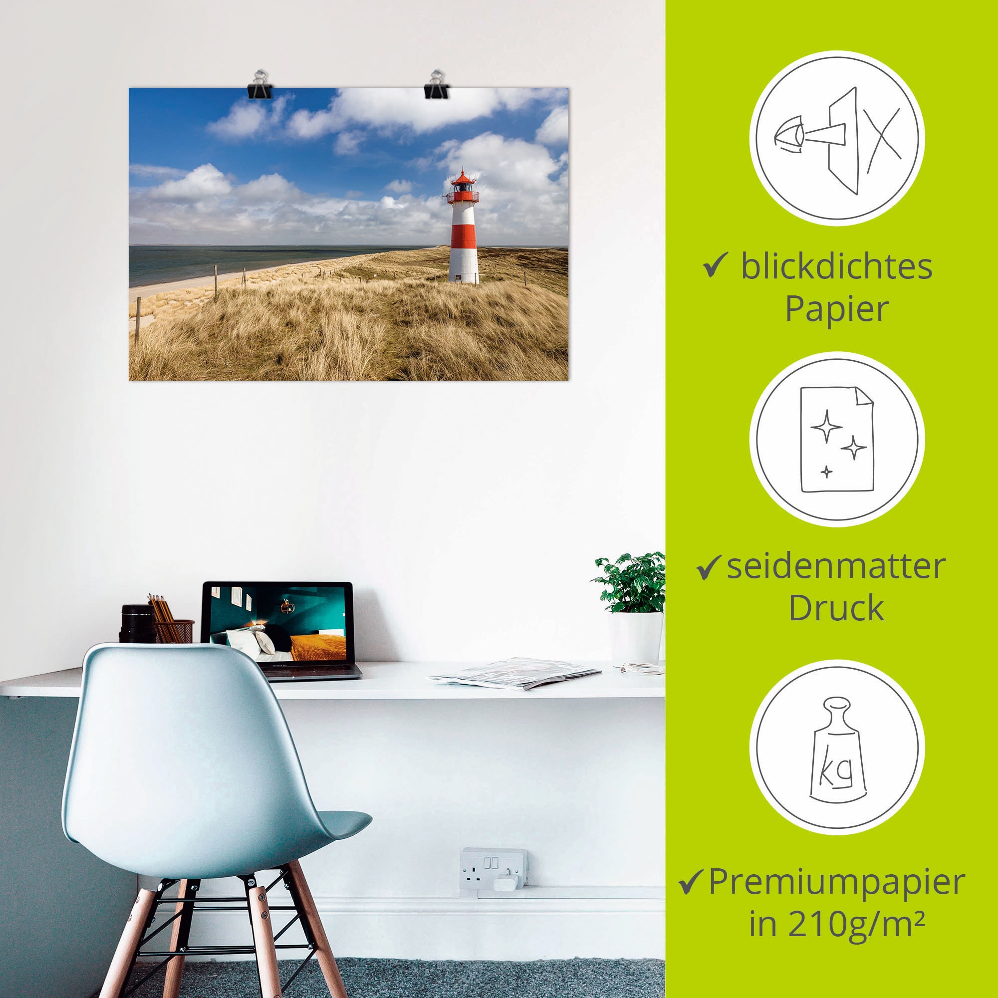 Artland Wandbild »Leuchtturm List-Ost auf Sylt Deutschland«, Gebäude, (1 St.), als Alubild, Leinwandbild, Wandaufkleber oder Poster in versch. Größen