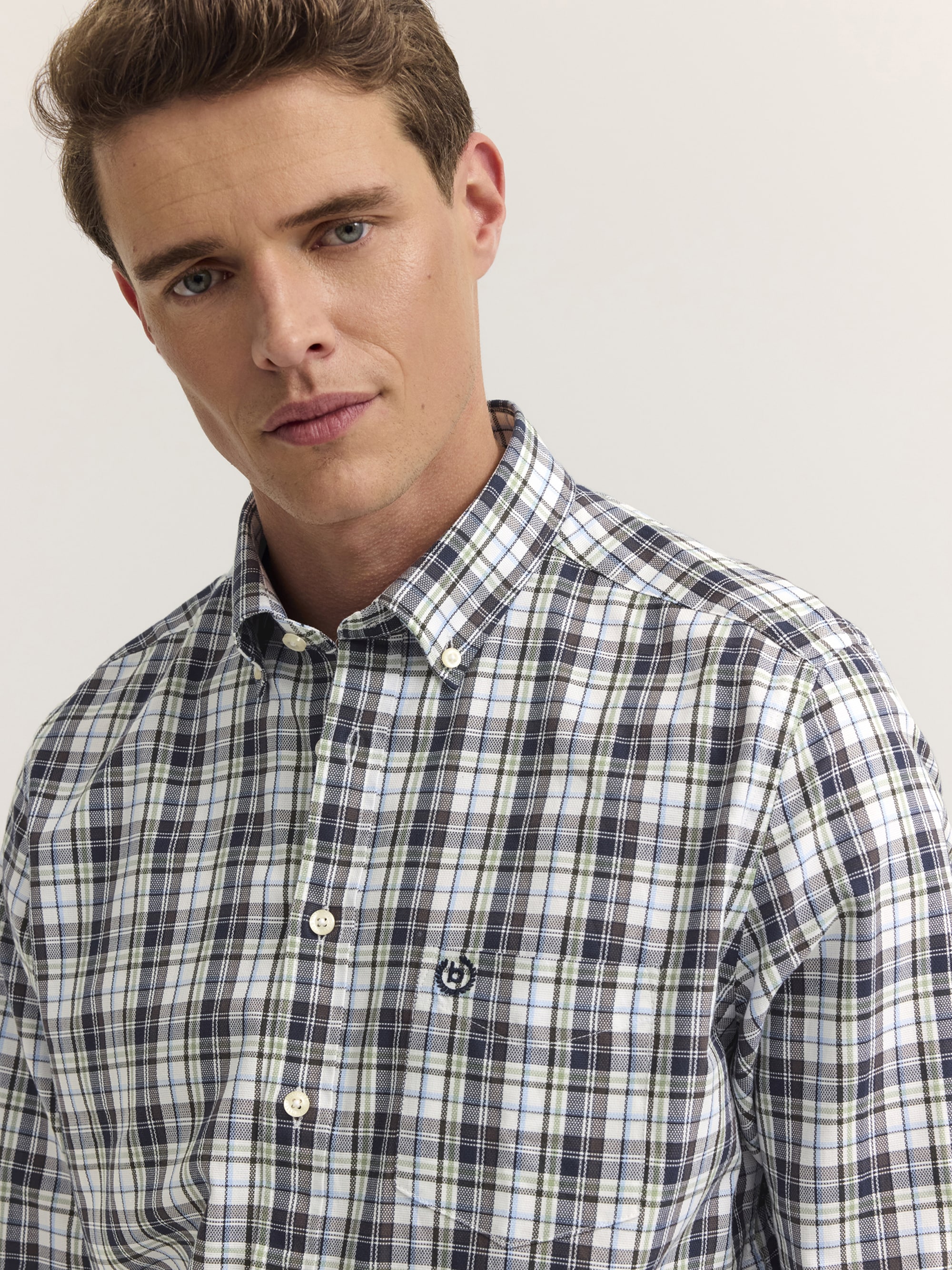 bugatti Langarmhemd »Modern Fit« Modern Fit Baumwolle Karo Button-Down
