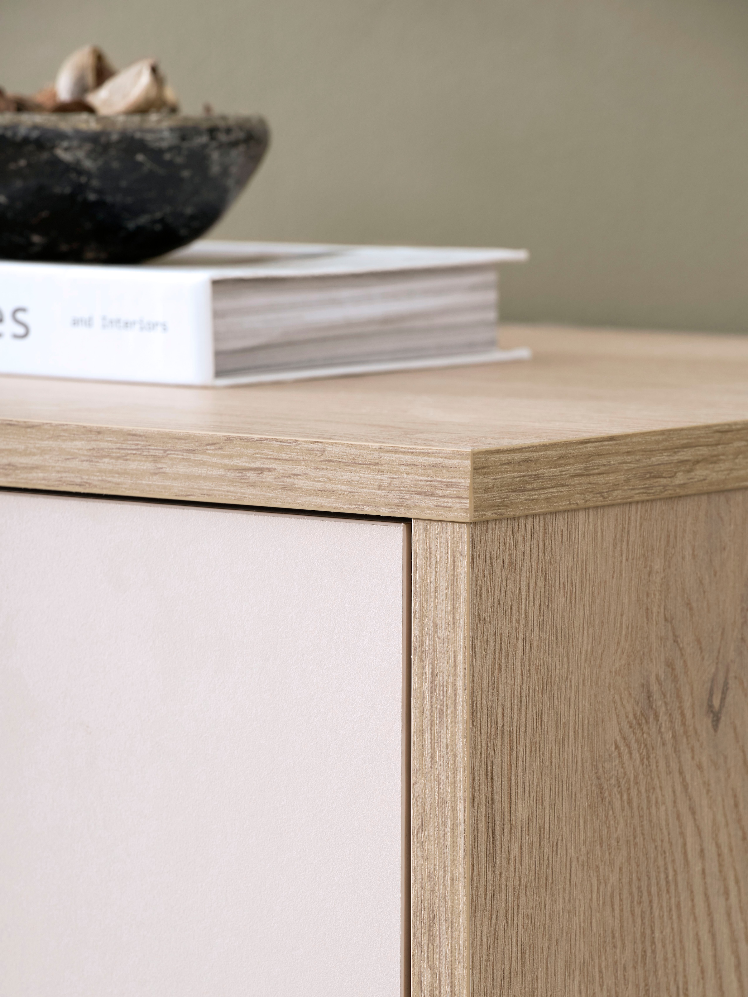 Home affaire Highboard »Fredericia, Hochkommode, modernder Stauraum in Kaschmir« zeitlos, schwarze Metallgriffe und -füße, ausreichend Stauraum