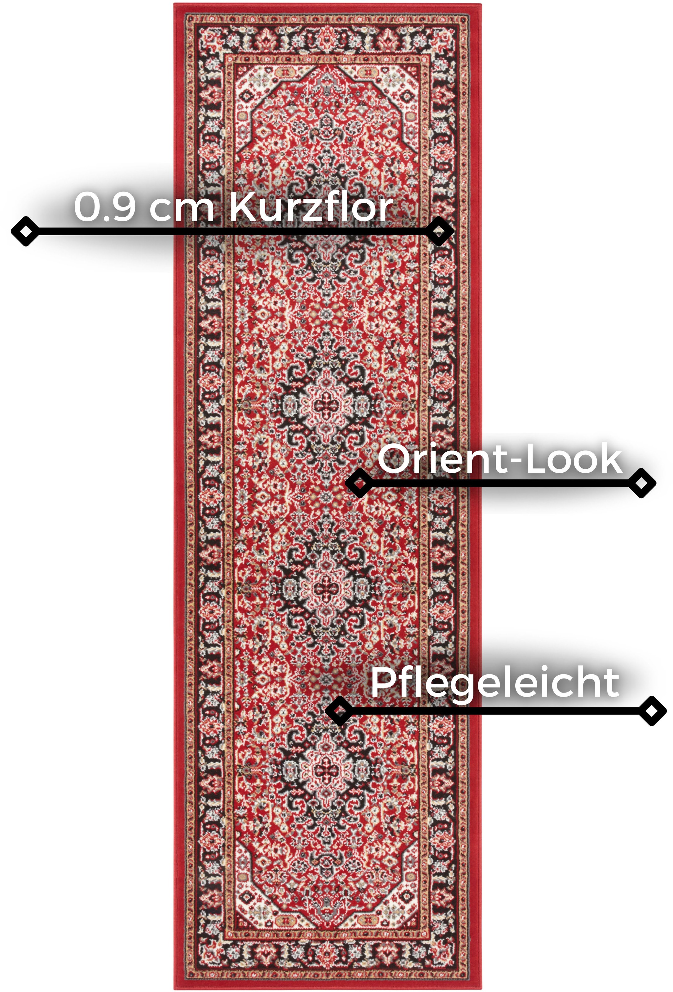 Teppich HANSE HOME "Skazar Isfahan" Gr. 12, rot (rot, schwarz), B:80cm H:9mm L:250cm, Polypropylen (PP), Teppiche, Teppich, Kurzflor, Orient, Läufer, Vintage, Esszimmer, Wohnzimmer, Flur 2