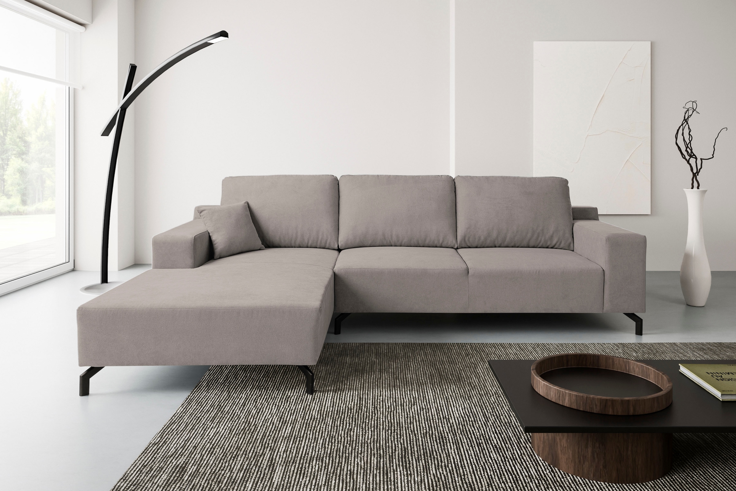WERK2 Ecksofa »Fortuna modern und elegant, bequem, Breite 294cm, bodenfrei, L-Form« Moderne, elegante Polsterecke, Komfortpolsterung und losen Kissen.