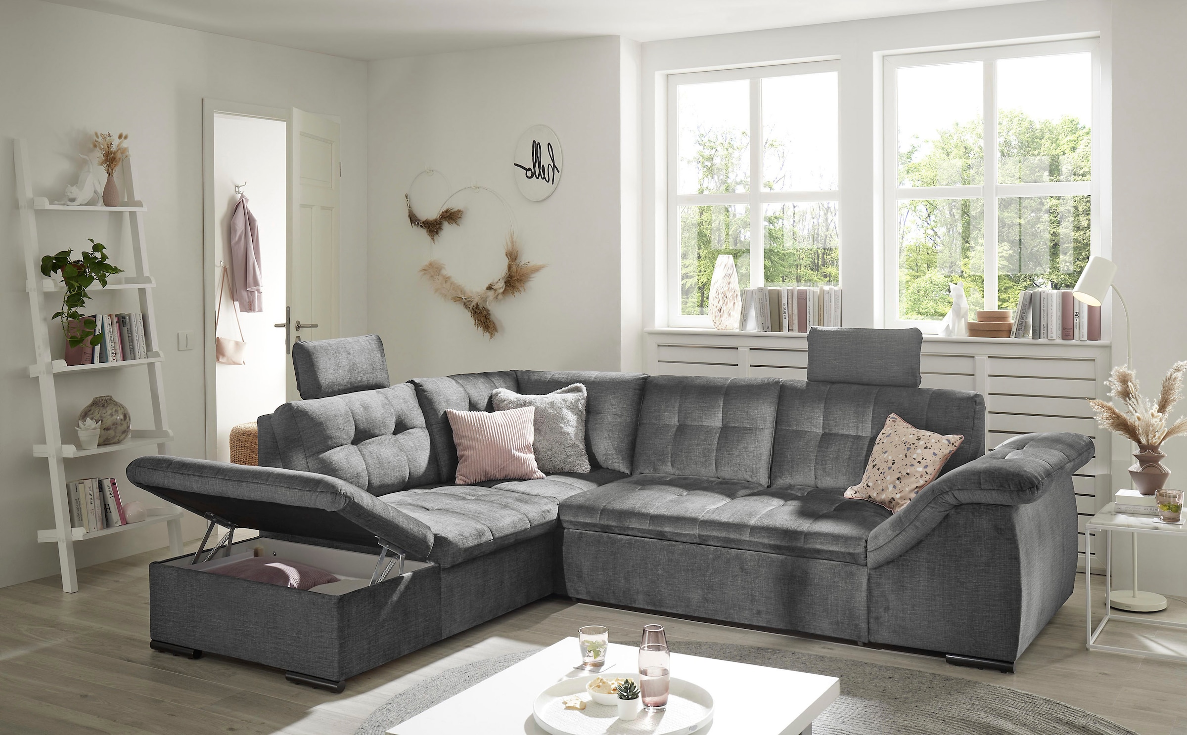 ED EXCITING DESIGN Ecksofa »Estrella L-Form«, mit Bettfunktion, Bettkasten, Armteilverstellung & Kopfstützen