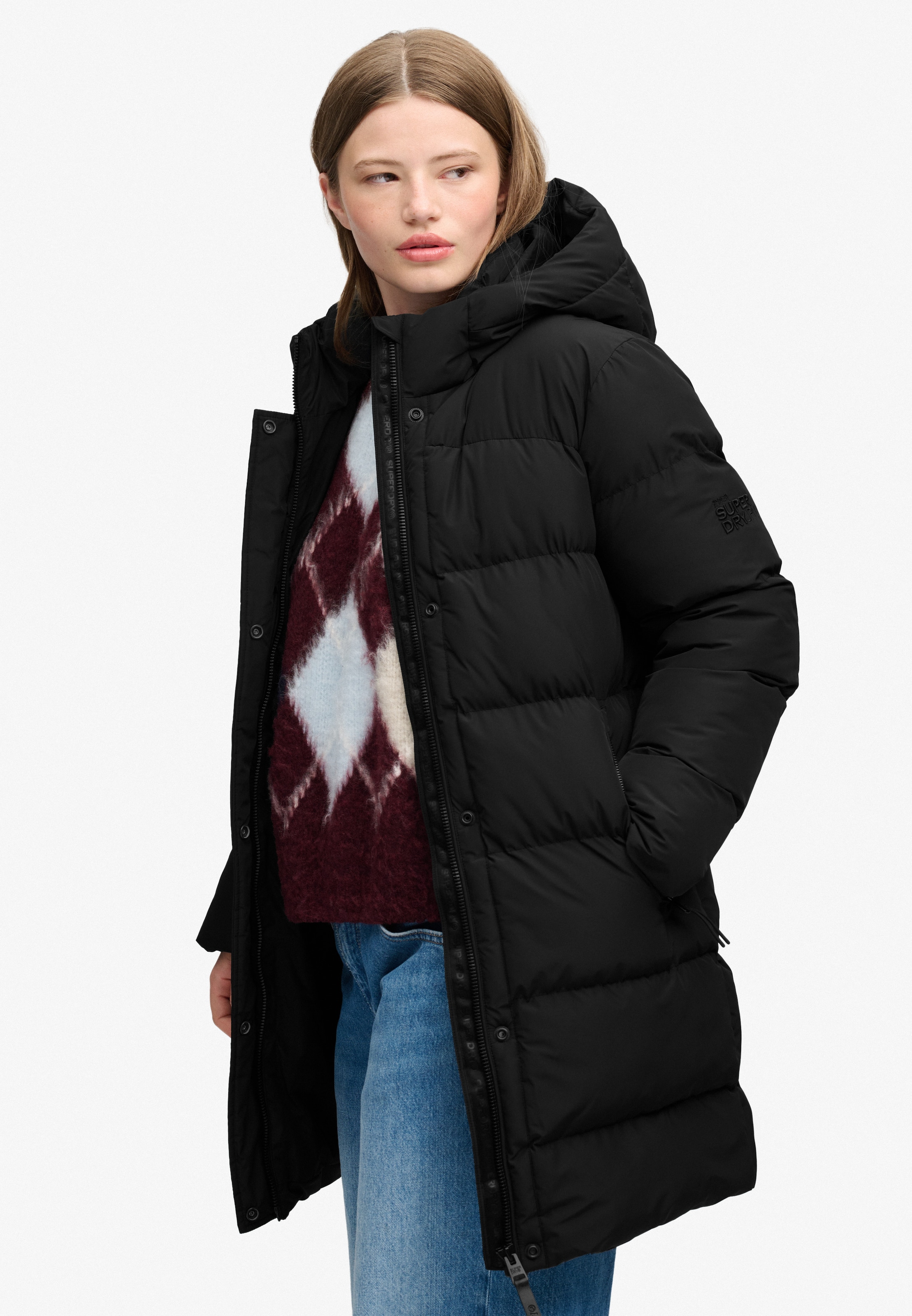 Superdry Steppjacke »HOODED SPORTS PUFFER MID JKT« Kunstfaser, relaxed fit