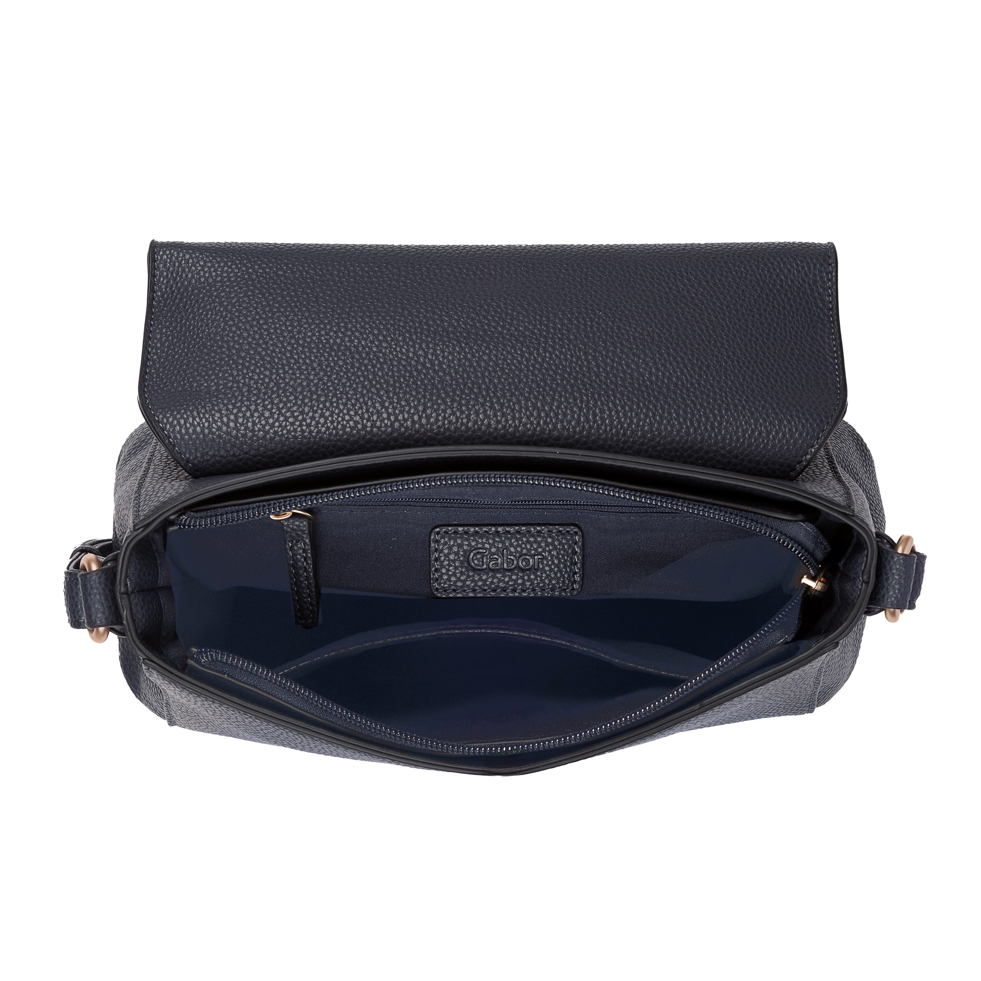 Umhängetasche GABOR "Melora", Damen, Gr. B/H/T: 26,5cm x 16,5cm x 10,5cm, blau, Polyurethan, clean, gepflegt, unifarben, Taschen Umhängetasche, leicht genarbtes Lederimitat mit feinem Logo und goldenem Metallring 3