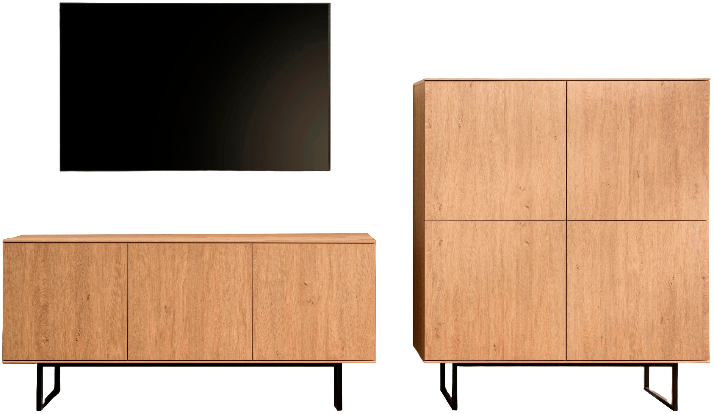 Home affaire Wohnwand "Lund, moderne Anbauwand, Wohnzimmer-Set in Stone Oak günstig online kaufen