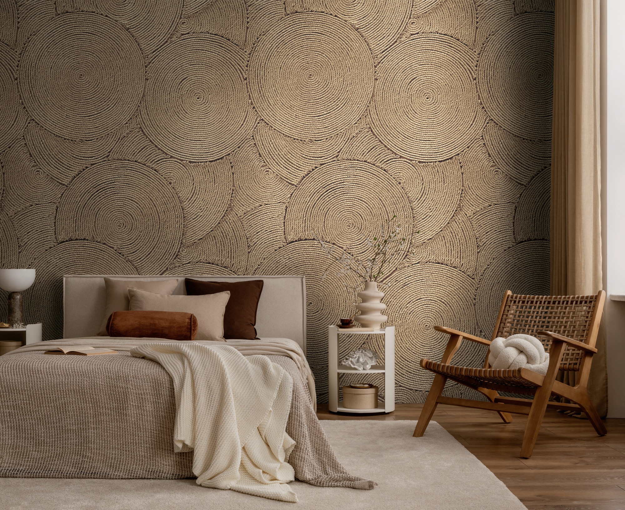 living walls Vliestapete »Vibes & Styles Ropana – Woven Circles Fototapete« Kunst leicht strukturiert Kreisstruktur in 3D-Optik mit natürlicher, moderner Ausstrahlung