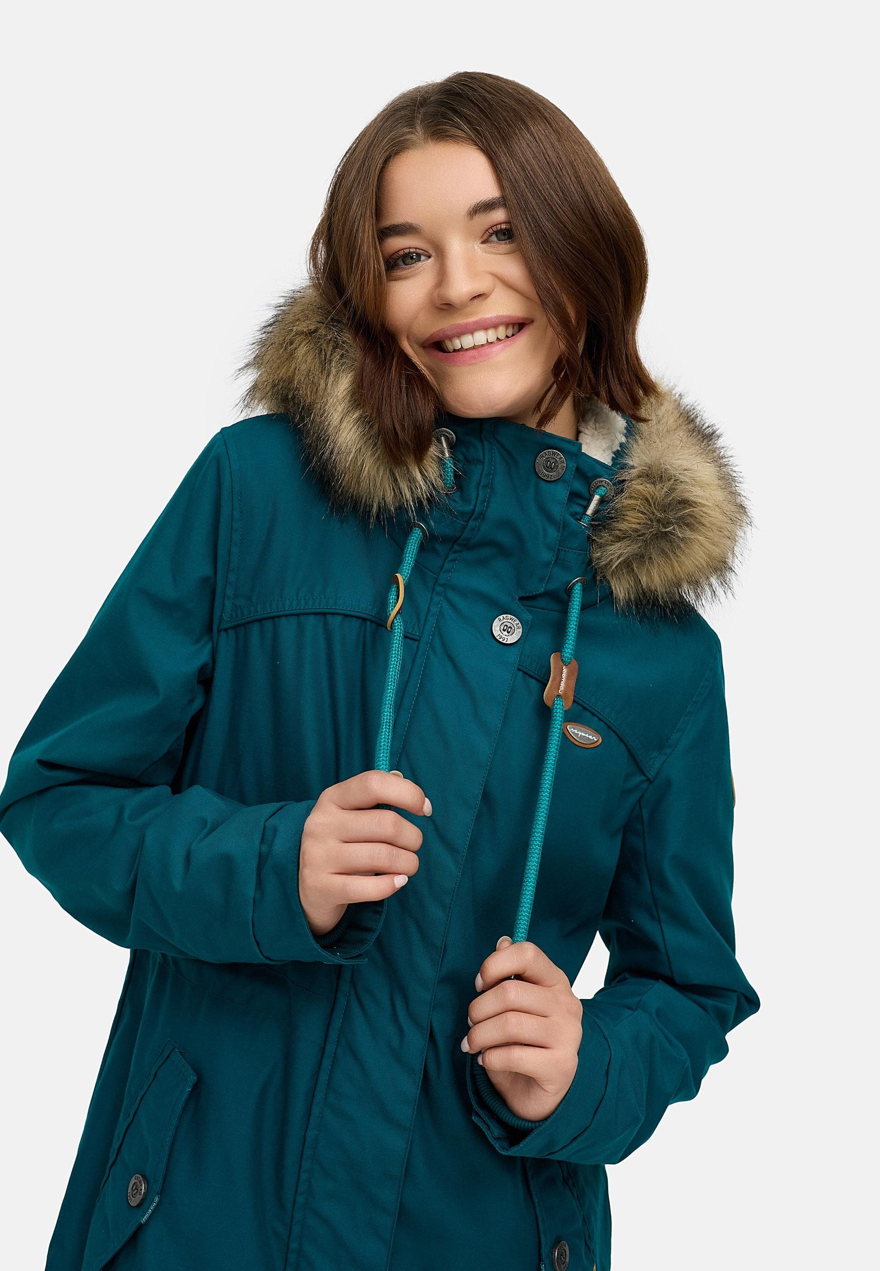 Ragwear Winterjacke »Tawny« mit Kapuze stylischer Winterparka mit großer Kapuze und Kunstfellkragen