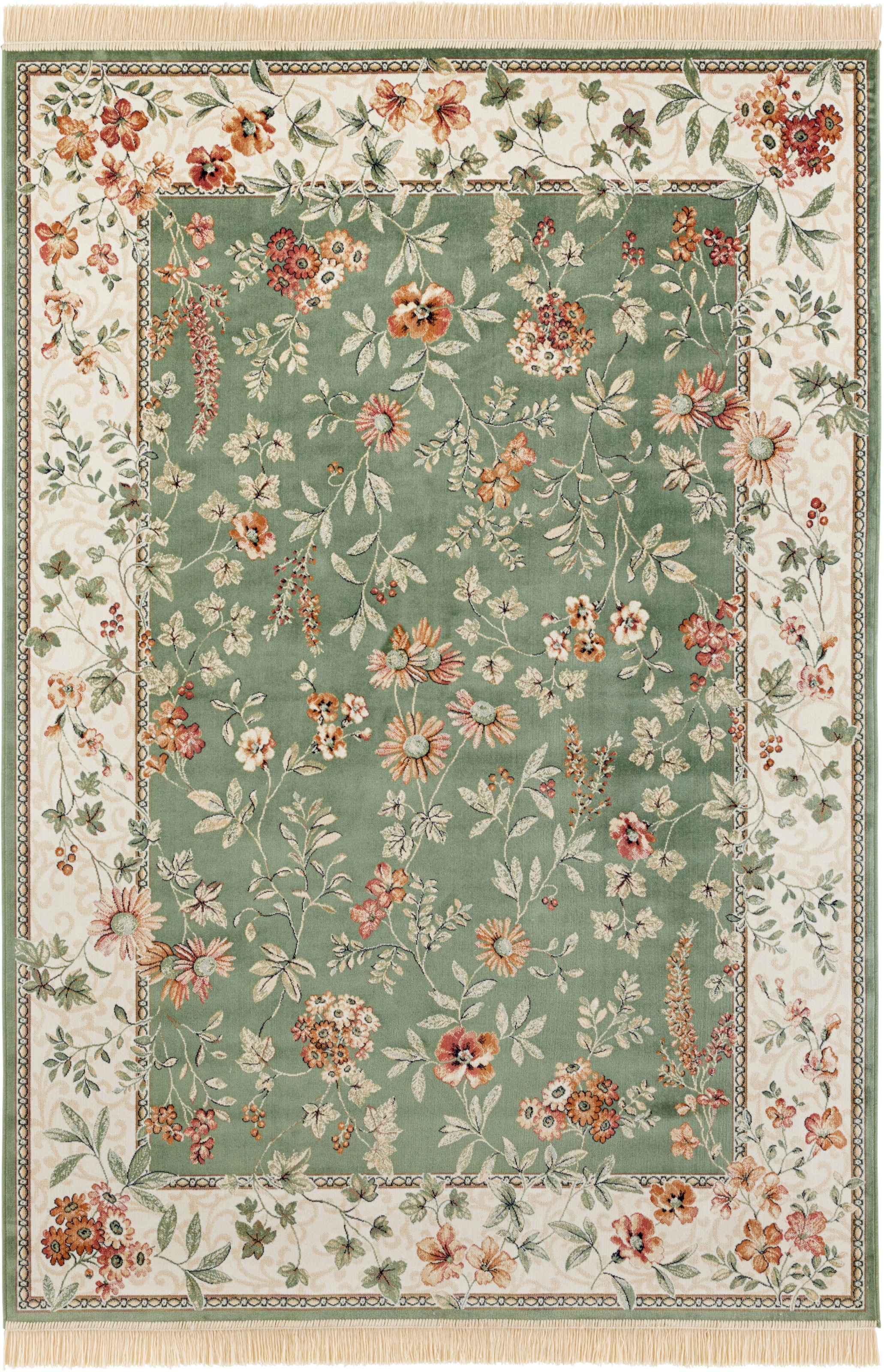NOURISTAN Teppich »Orient Flowers«, rechteckig, 5 mm Höhe, Kurzflor mit Fransen, Orient, Wohnzimmer, Schlafzimmer, Esszimmer