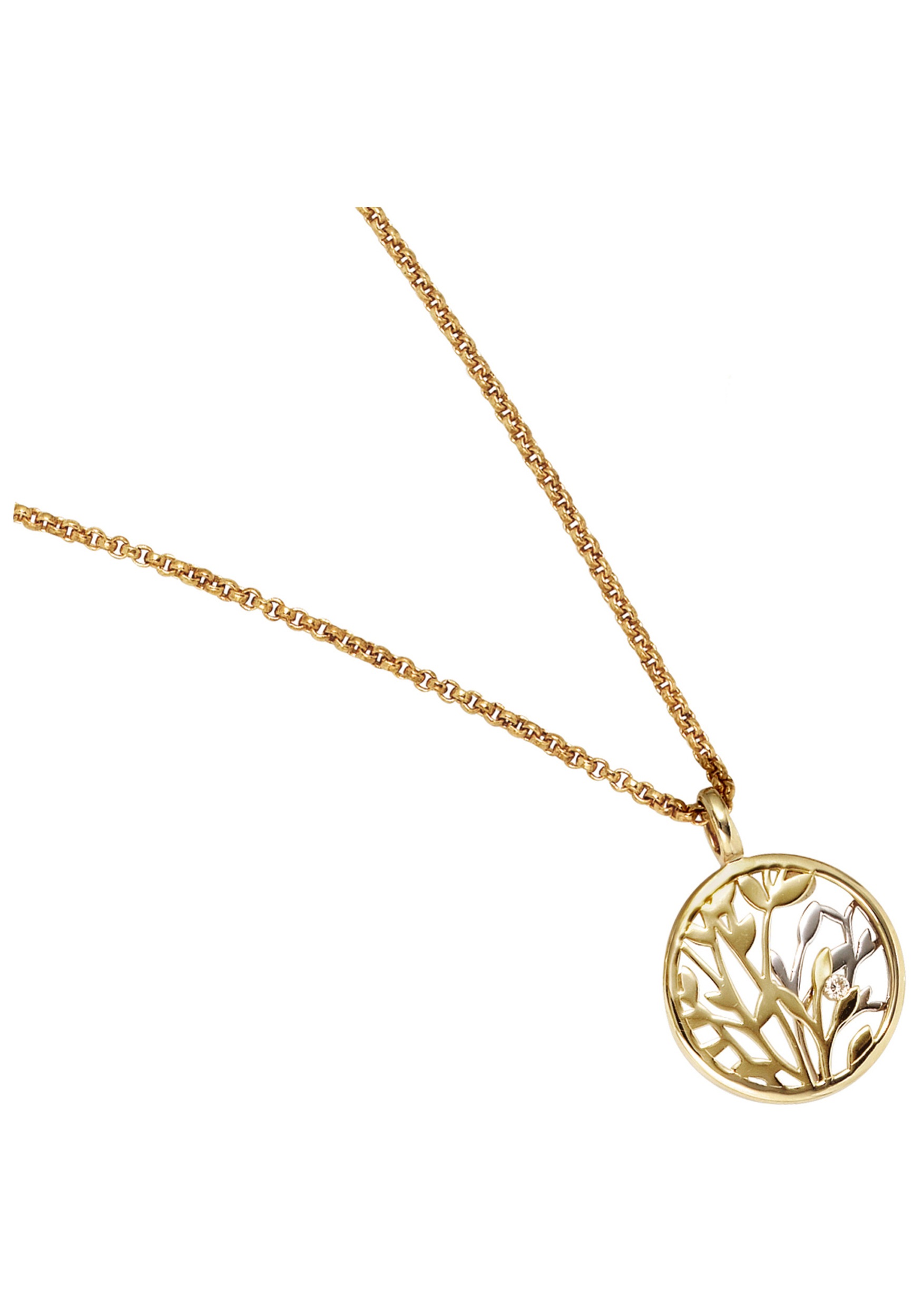 JOBO Runder Anhänger, 585 Gold bicolor mit 1 Diamant