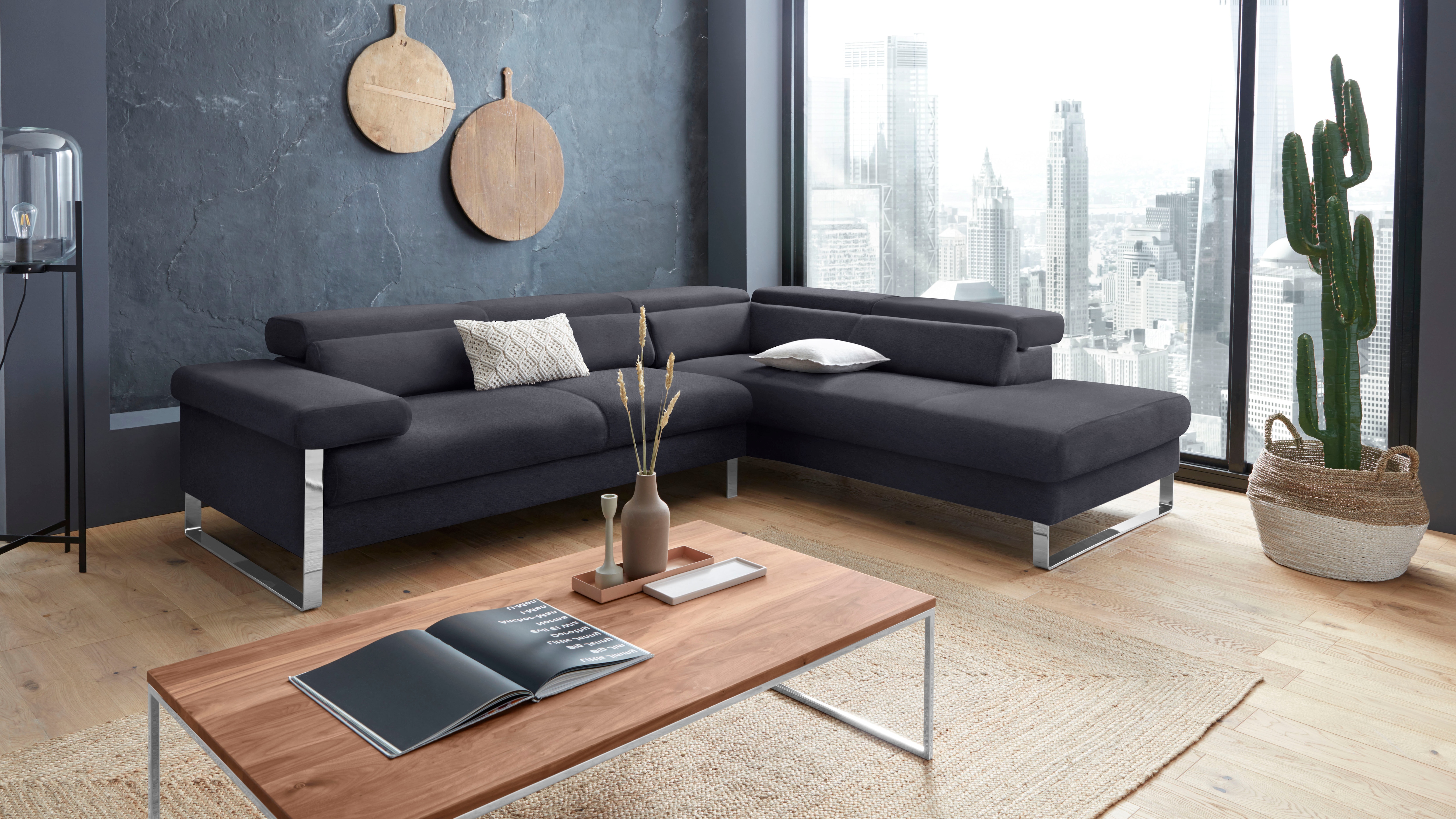 W.SCHILLIG Ecksofa "finn, toller Sitzkomfort, L-Form, hochwertige Verarbeitungsdetails" German Design Award 2016, Fußgestell Chrom glänzend, Breite 281 cm