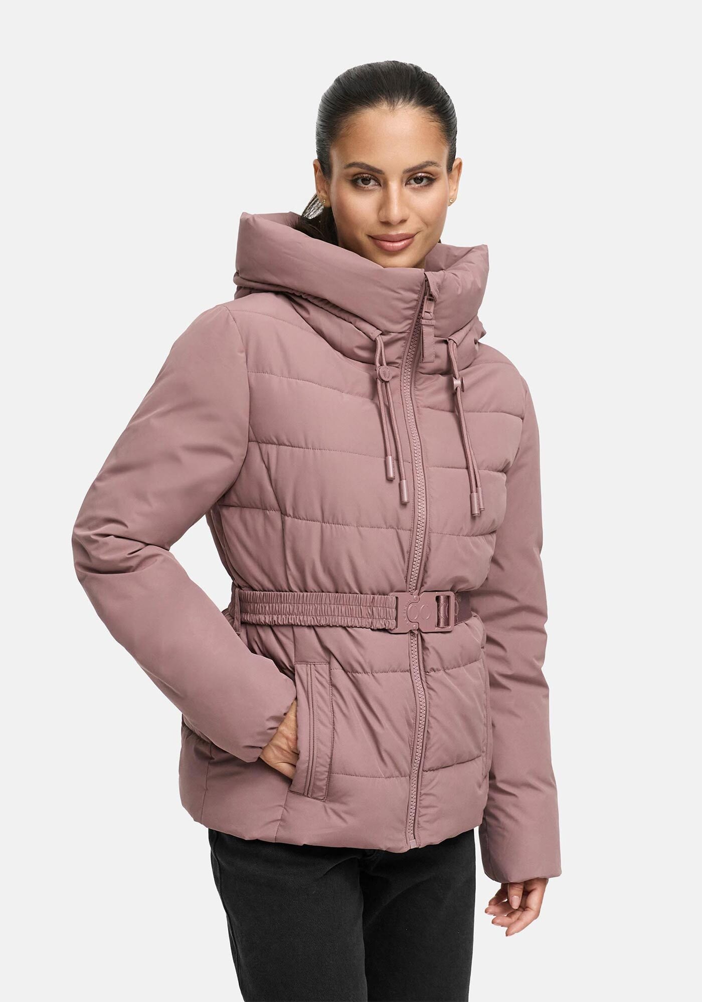 Winterjacke MARIKOO "Himee", Damen, Gr. S, mauve, Obermaterial: 100% Polyester; Futter: 100% Polyester; Wattierung: 100% Polyester; Ärmelfutter: 100% Polyester, Jacken Winterjacke, mit praktischem Taillengürtel und robuster Klickschnalle