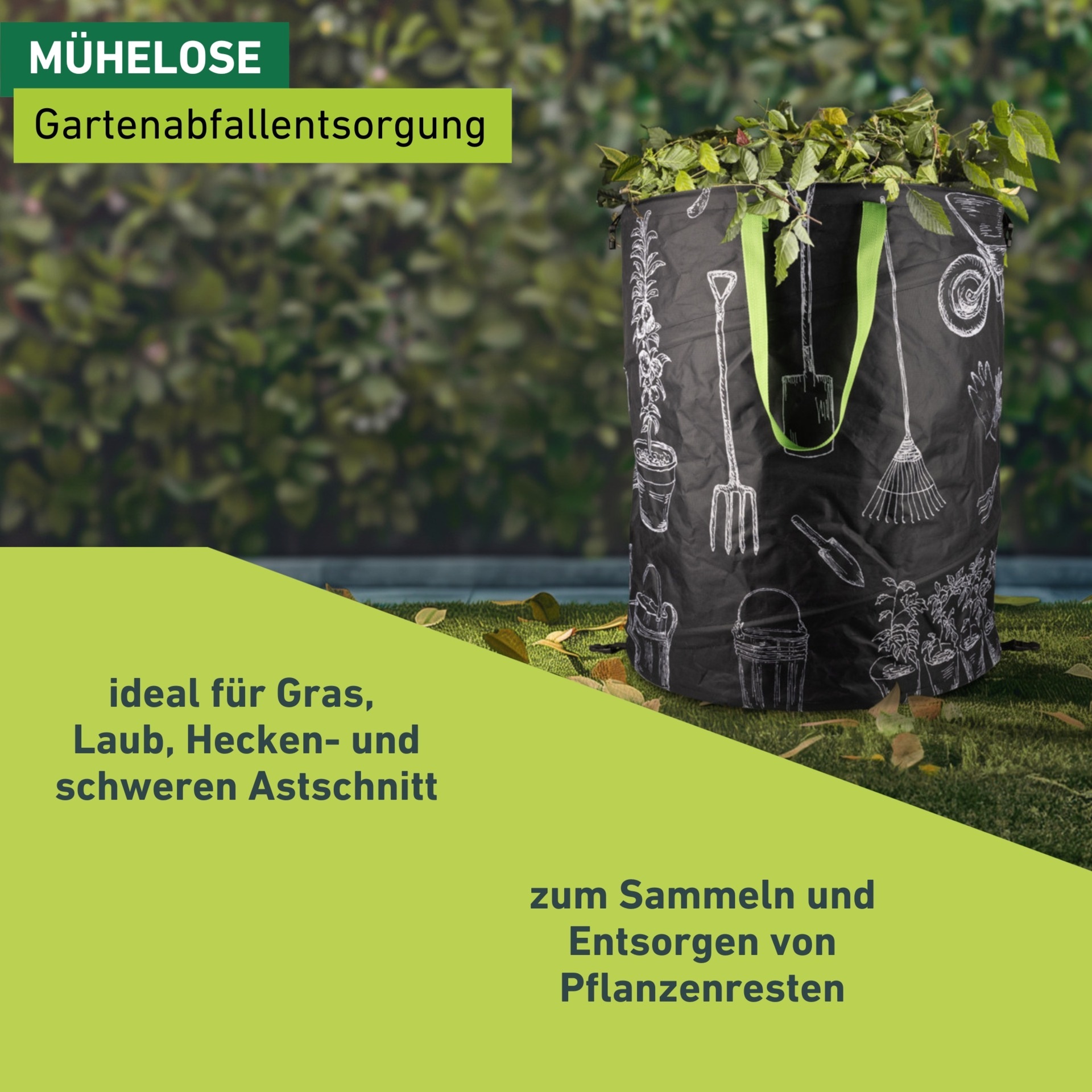 Windhager Gartensack »Pop-up Bag mit Motiv aus hochwertigem Oxford 600D Gewebe« 1 tlg. selbststehender Laubsack 180 Liter, Gartenabfallsack wiederverwendbar