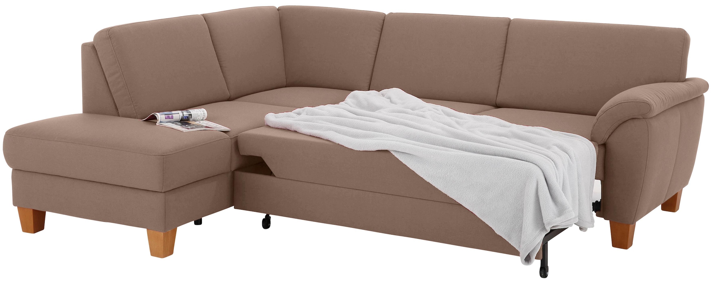 Home affaire Ecksofa »Alta L-Form«, mit Federkern und Kontrastnaht, Füße Buche eichefarben