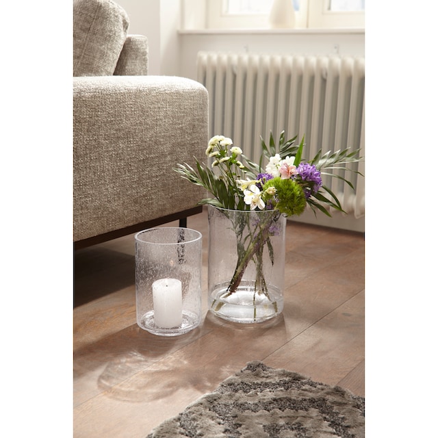 Home affaire Windlicht »aus Glas, mit Lufteinschlüssen, Höhe 30 cm«, (1  St.), für Stumpenkerzen, auch ideal als Vase | BAUR
