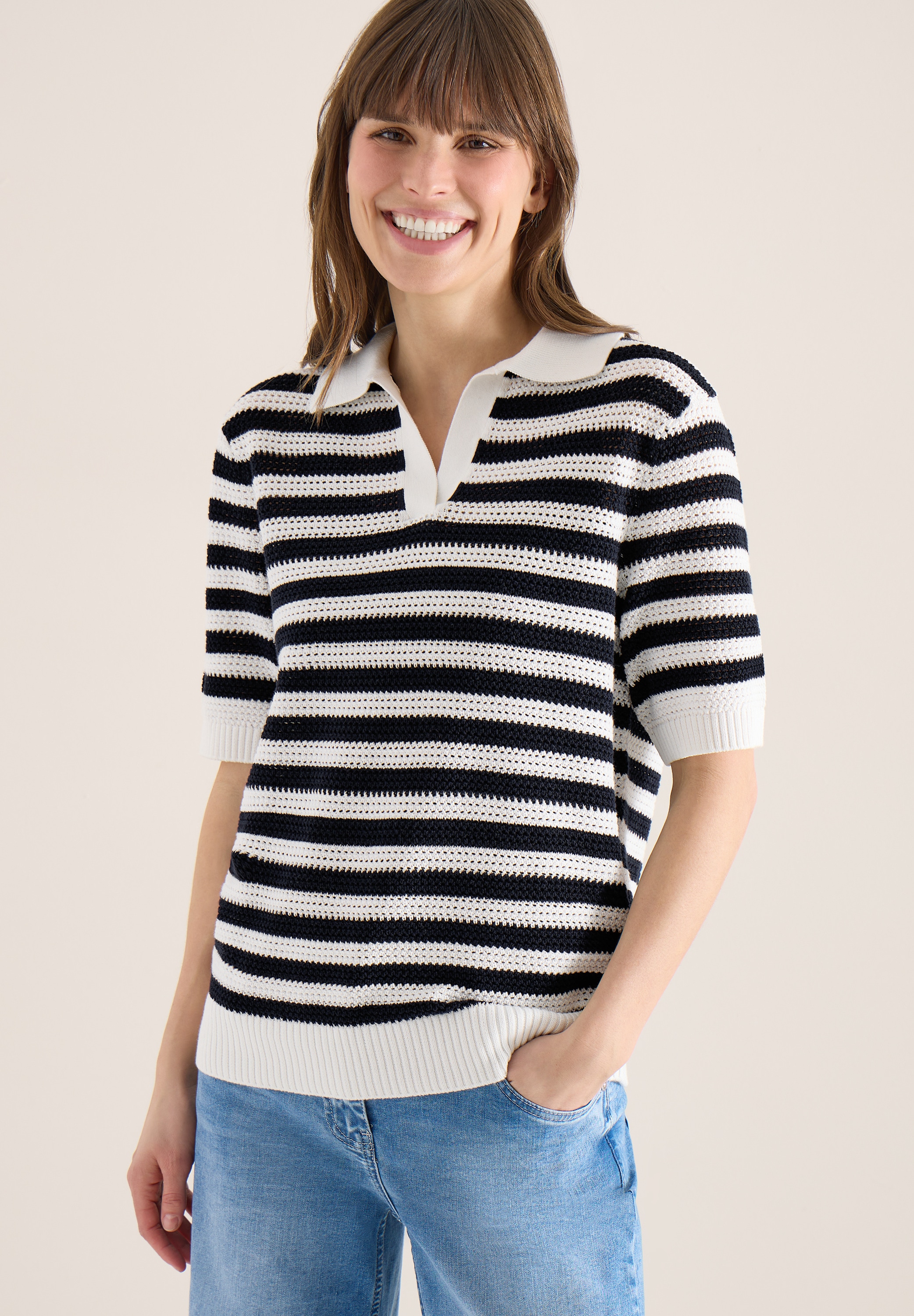 Cecil Kurzarmpullover in Mesh-Qualität