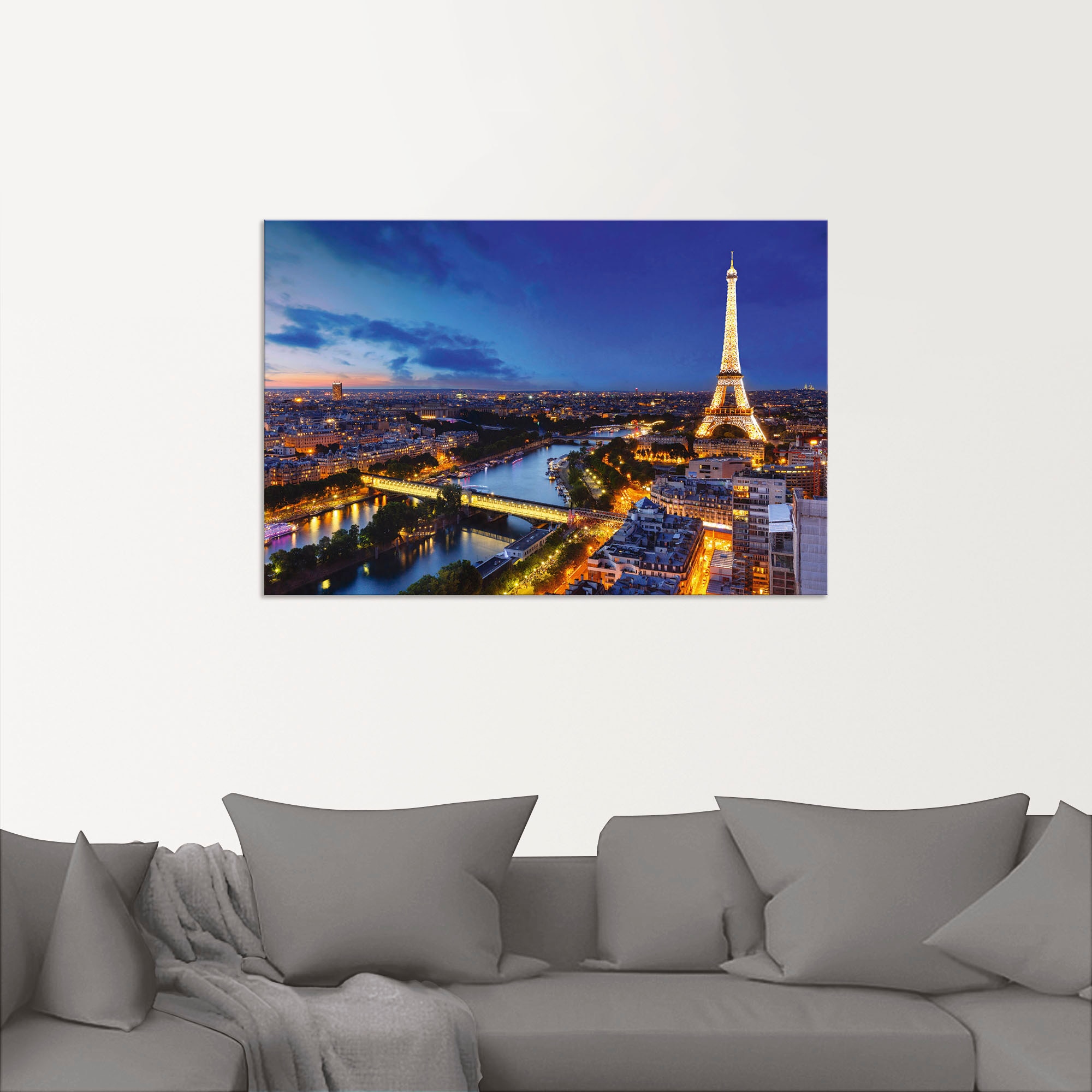 Artland Wandbild »Eiffelturm und Seine am Abend, Paris«, Paris, (1 St.), als Alubild, Outdoorbild, Leinwandbild, Poster, Wandaufkleber