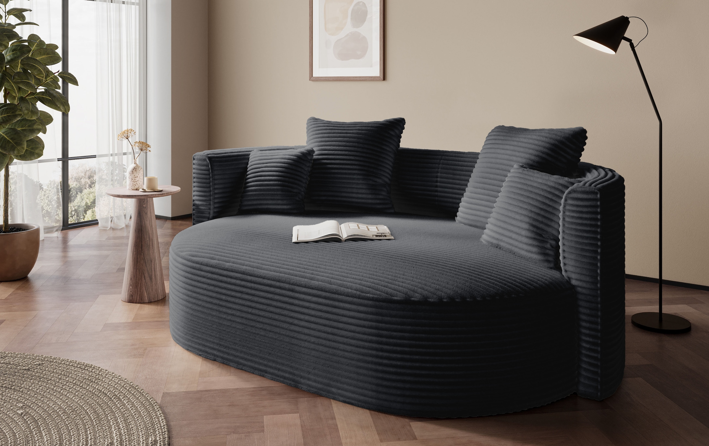 LeGer Home by Lena Gercke 2,5-Sitzer »ISALIE, rundes Loungesofa, mit Kissen, perfekt gepolstert«, moderne Stoffe, mit 4 Zierkissen, extra große Sitzfläche