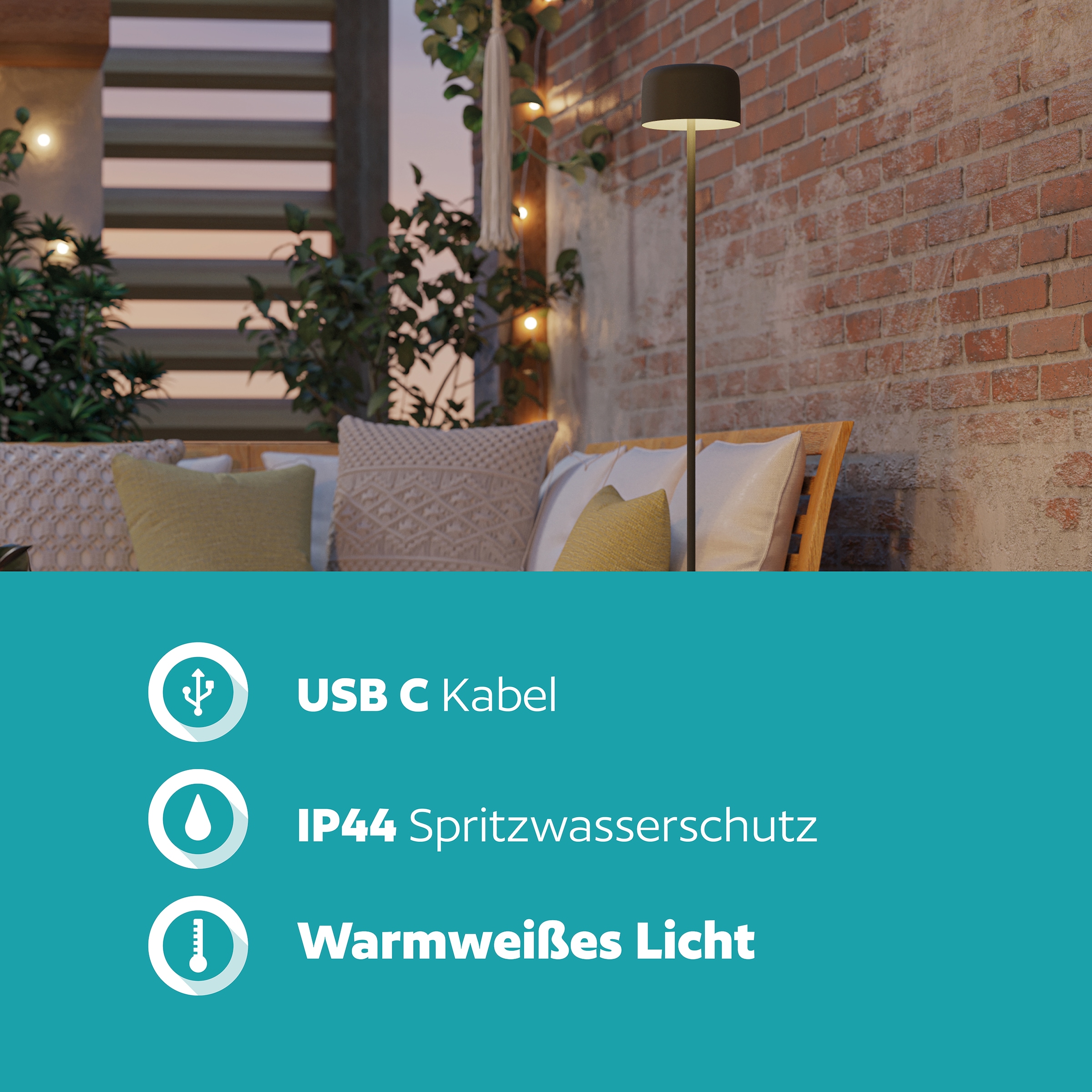 EGLO Stehlampe »ROCCANOVA-L Stehlampe - Stahl - SOLAR-LED - 2,8W - IP44« LED-Modul 1 Stk. Warmweiß Standleuchte, Leselampe, Wohzimmer, Schlafzimmer, H120 x Ø13,5 cm