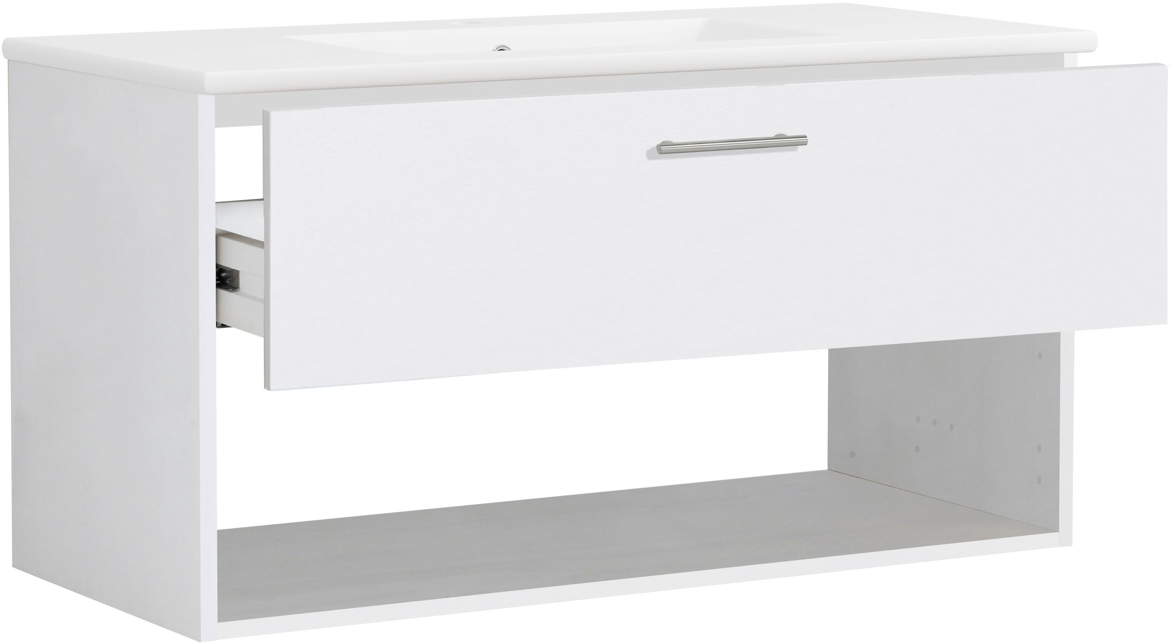 welltime Waschtisch »Trento Light, 60cm, 80cm, 100cm, Keramik-Auflagebecken«, 1 Auzug und 1 offenes Fach