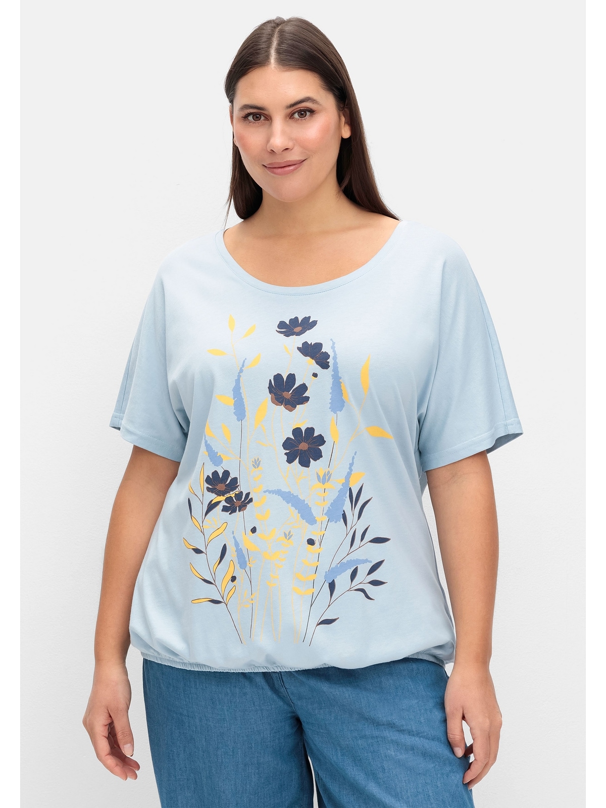 Sheego Rundhalsshirt "Große Größen", mit Blumen-Frontprint günstig online kaufen