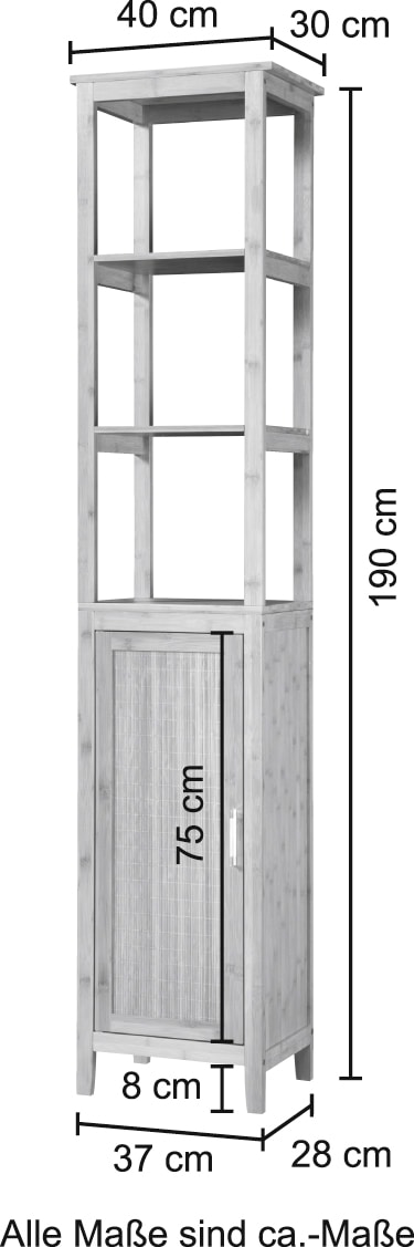 welltime Hochschrank »Bambus New«, Bambus, B: 40cm, Badezimmerschrank mit offenen & geschlossenen Fächern