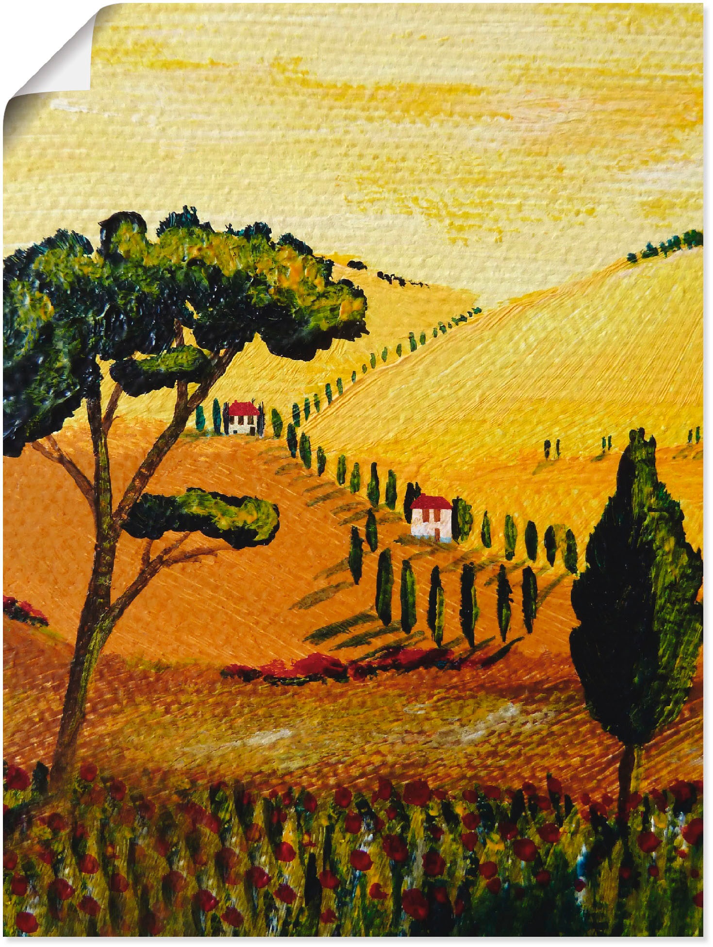 Artland Wandbild »Toskana gelb-orange«, Wiesen Alubild, Wandaufkleber als BAUR Bäume, (1 & Poster Leinwandbild, | St.), Größen bestellen in oder versch