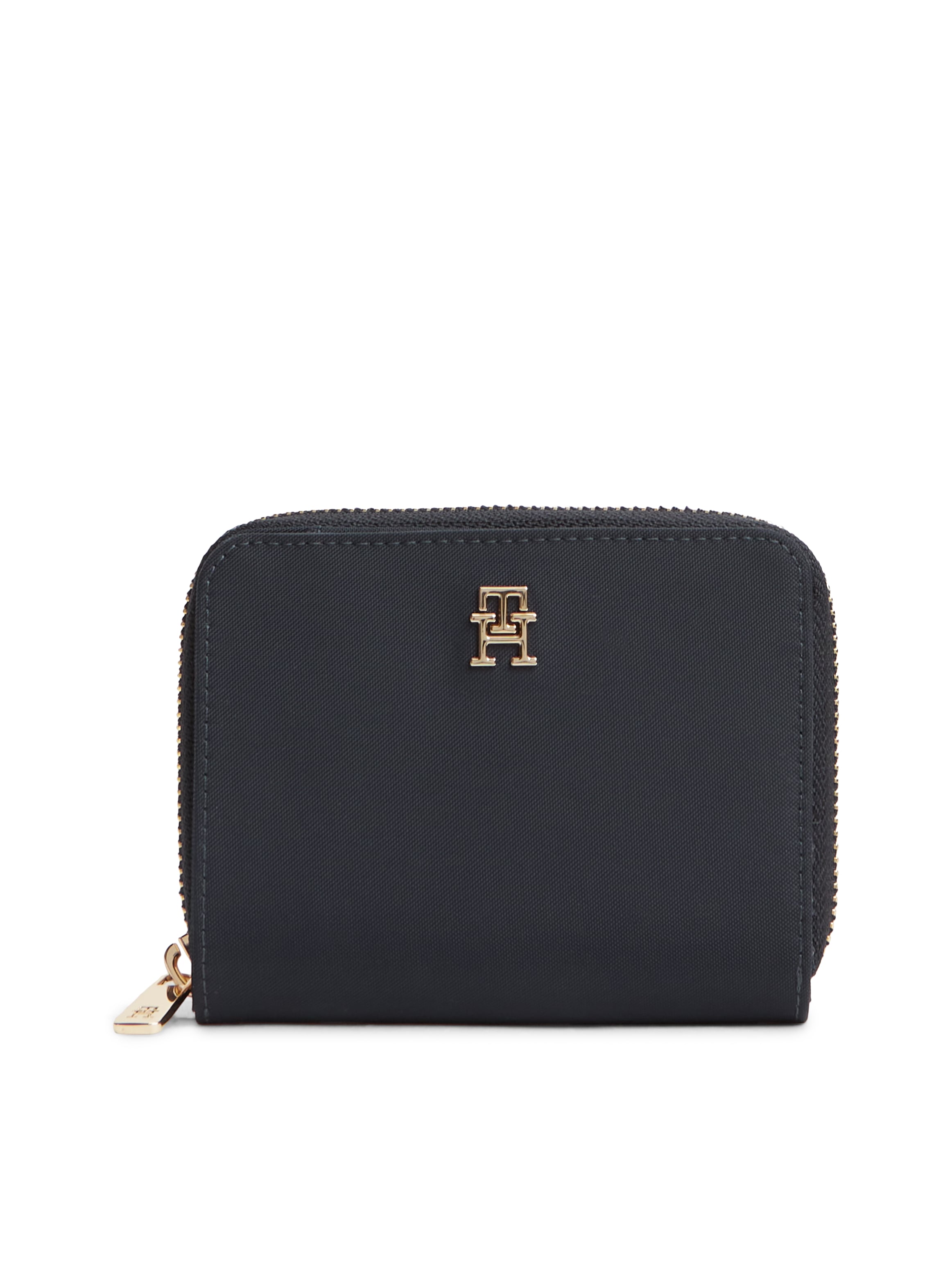 Tommy Hilfiger Geldbörse "TH ICON MED ZA W/FLAP NYLON" Damen Portemonnaie, Geldbeutel mit TH-Schmuckelement