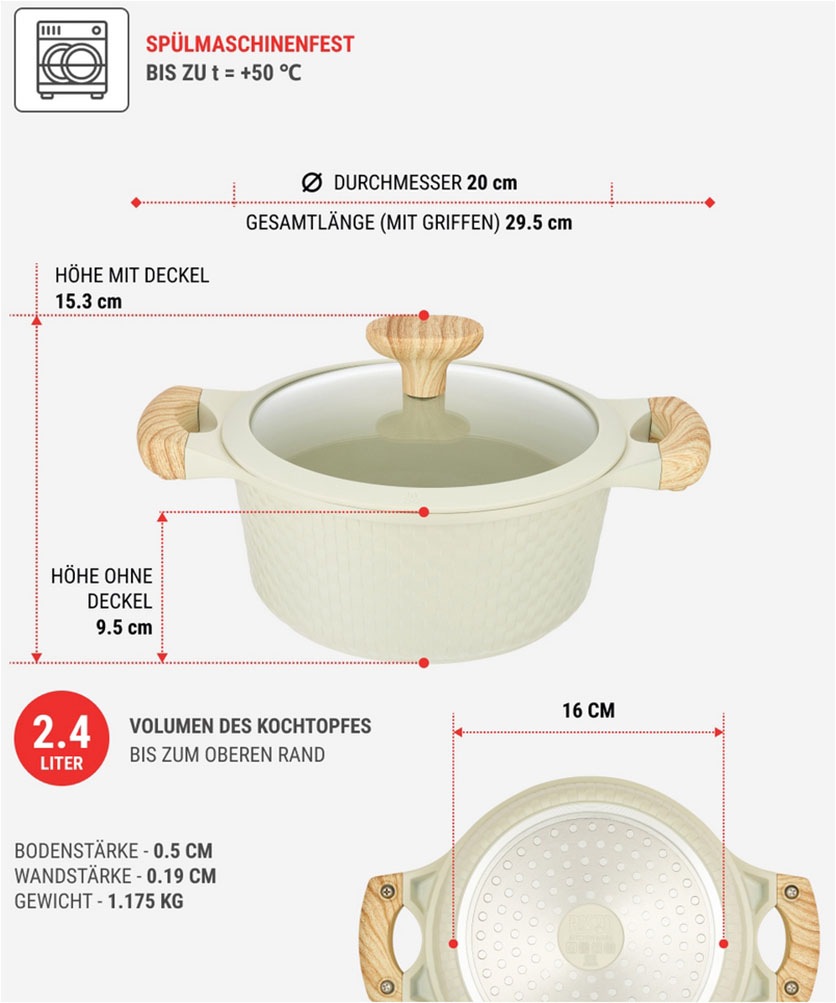 RESTO Kitchenware Bratentopf »Ran, Kochtopf antihaftbeschichtet und spülmaschinenfest«, Aluminiumguss, (2 tlg.), Geeignet für alle Herdarten, auch Induktion, im Geschenkkarton
