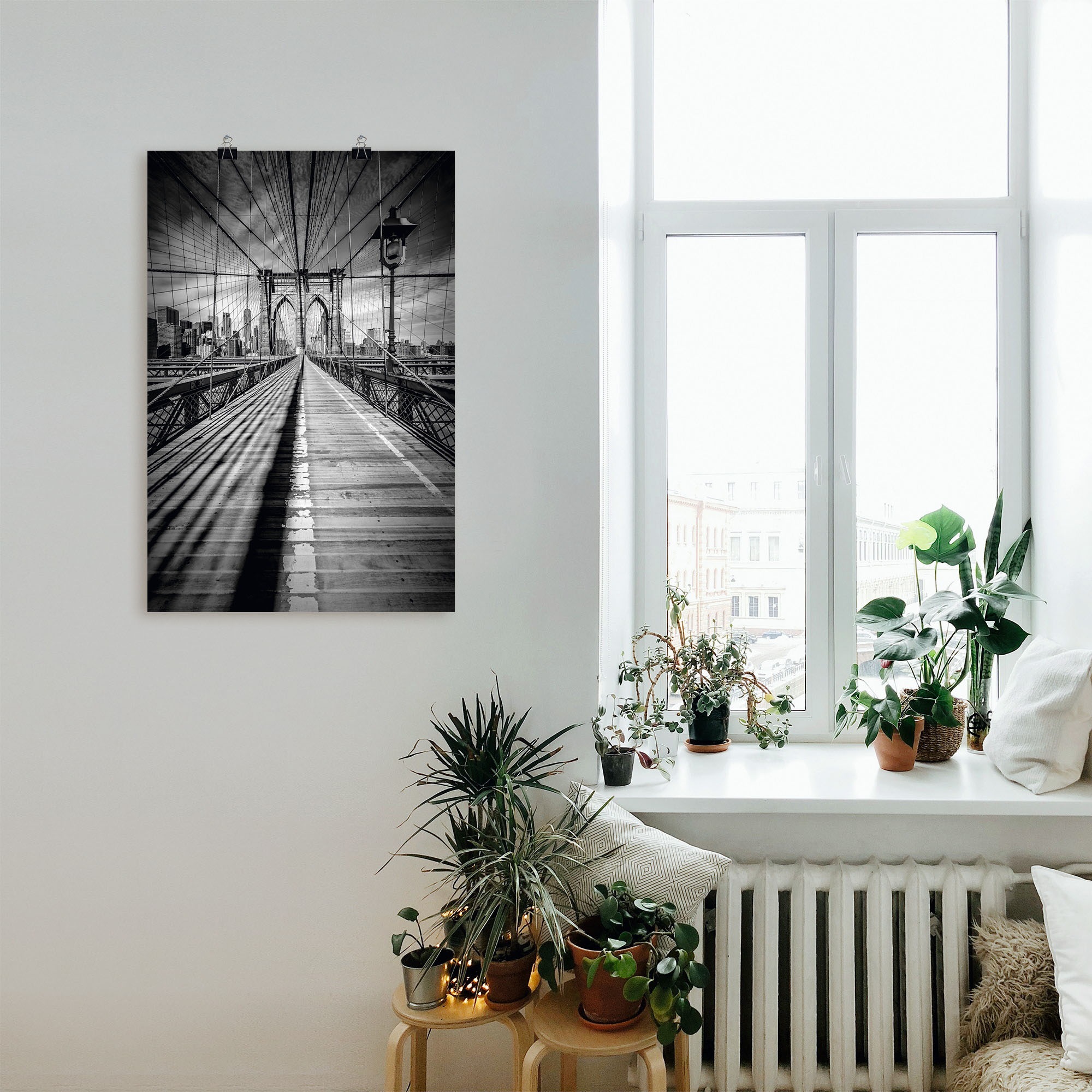 Artland Wandbild »Brooklyn Bridge, New York City Monochrom«, New York, (1 St.), als Leinwandbild, Poster in verschied. Größen