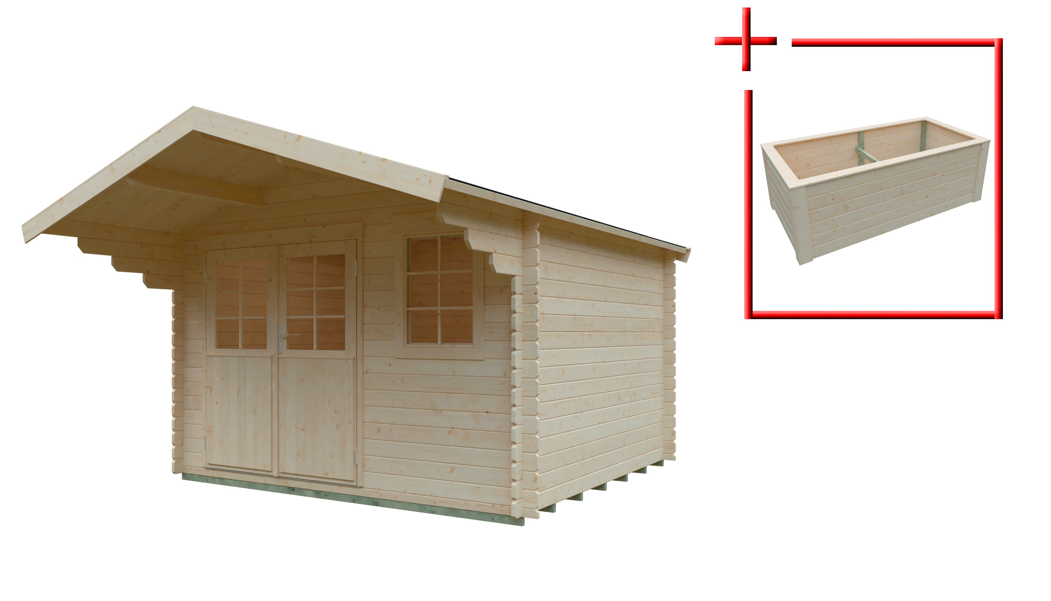 Thumbnail - KONIFERA Gartenhaus "Kallenberg 2" Blockbohlenhaus inkl. Hochbeet (100x200x70 cm)