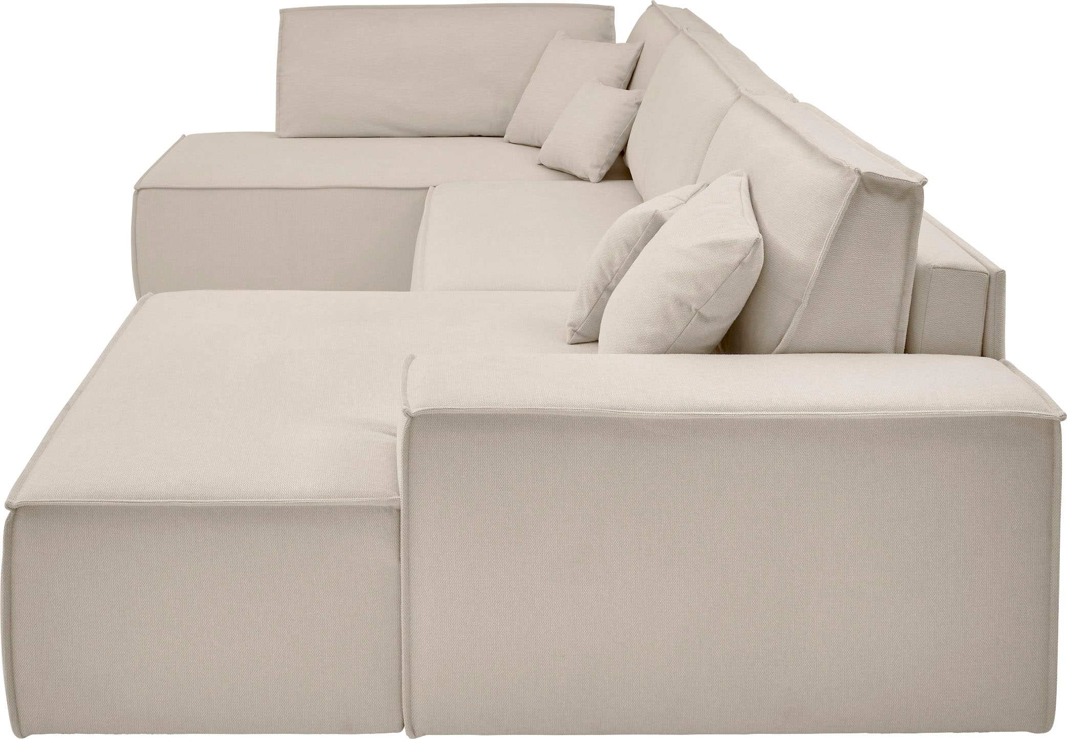 andas Wohnlandschaft »FINNLEY U-Form XXL 329 cm, Schlafsofa, Schlaffunktion m. Bettkasten«, (194/139 cm), Bouclé, Struktur und Cord