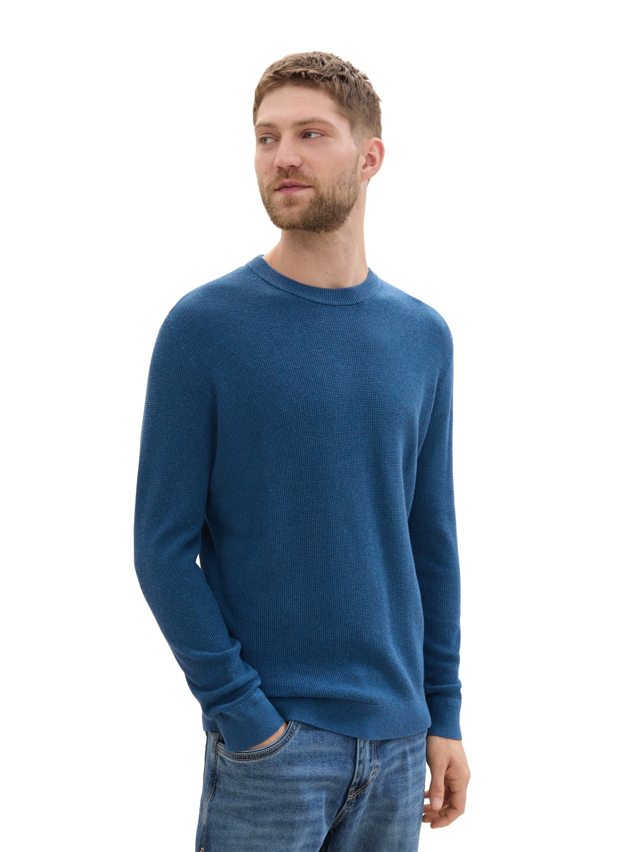 Tom Tailor Herren Rundhals Pullover STRUCTURED CREWNECK - Regular Fit günstig online kaufen