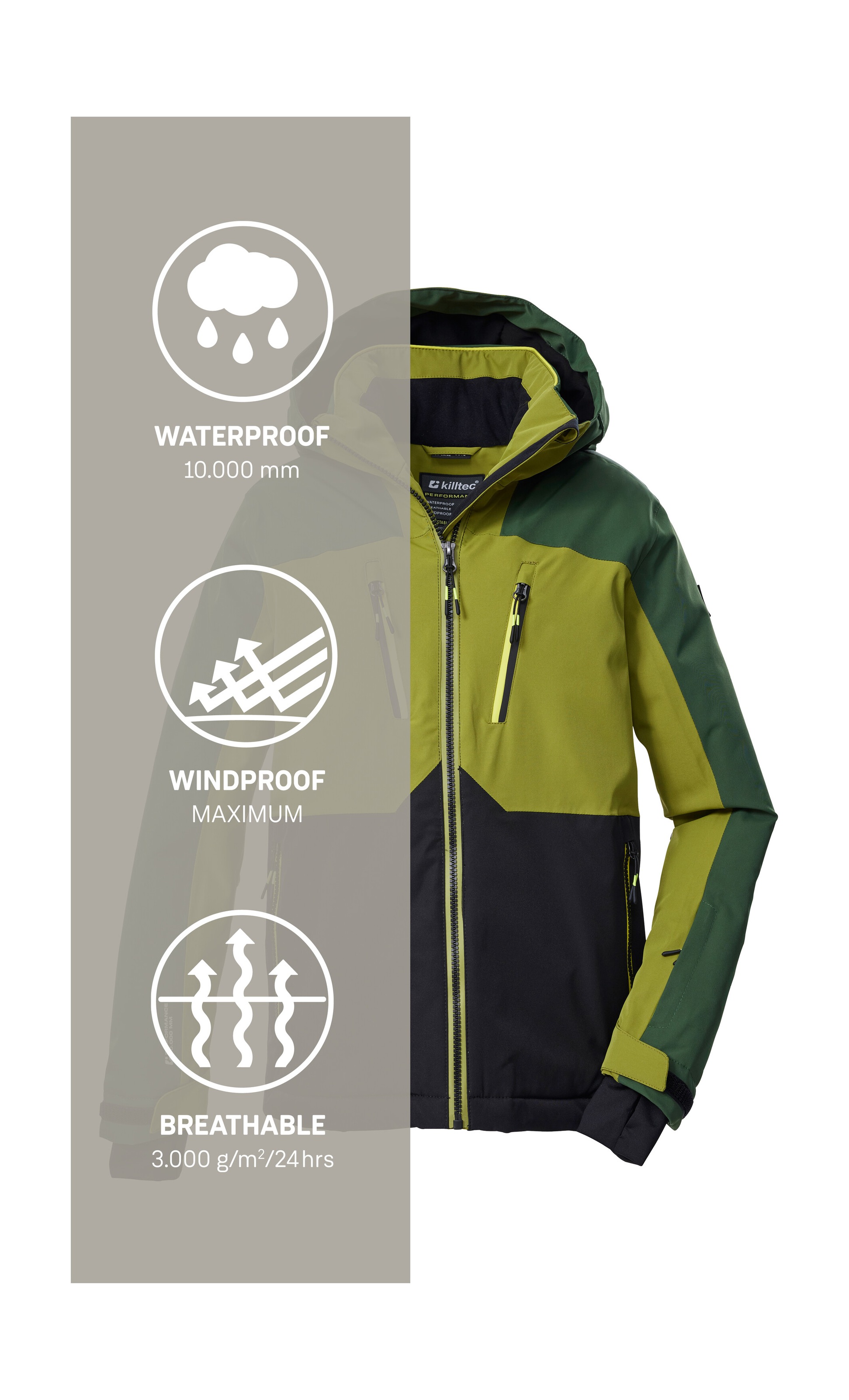Killtec Skijacke »KSW 190 BYS SKI JCKT«, Killtec Kids Skijacke: wasserdicht, atmungsaktiv, Colourblock Design